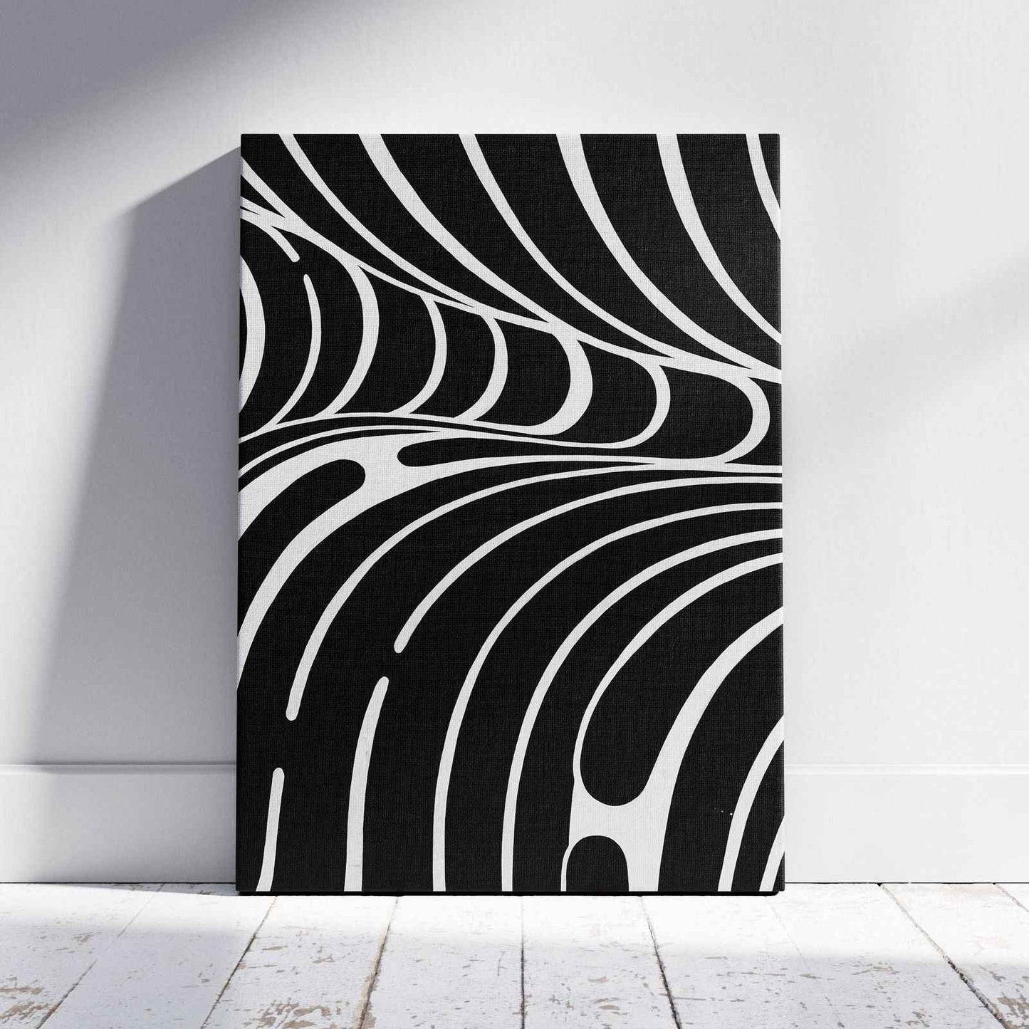 Black & White Abstract Lines - Framed Canvas Wall Art Print - House Prints
