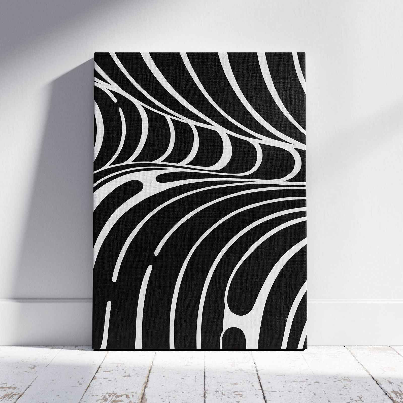 Black & White Abstract Lines - Framed Canvas Wall Art Print - House Prints