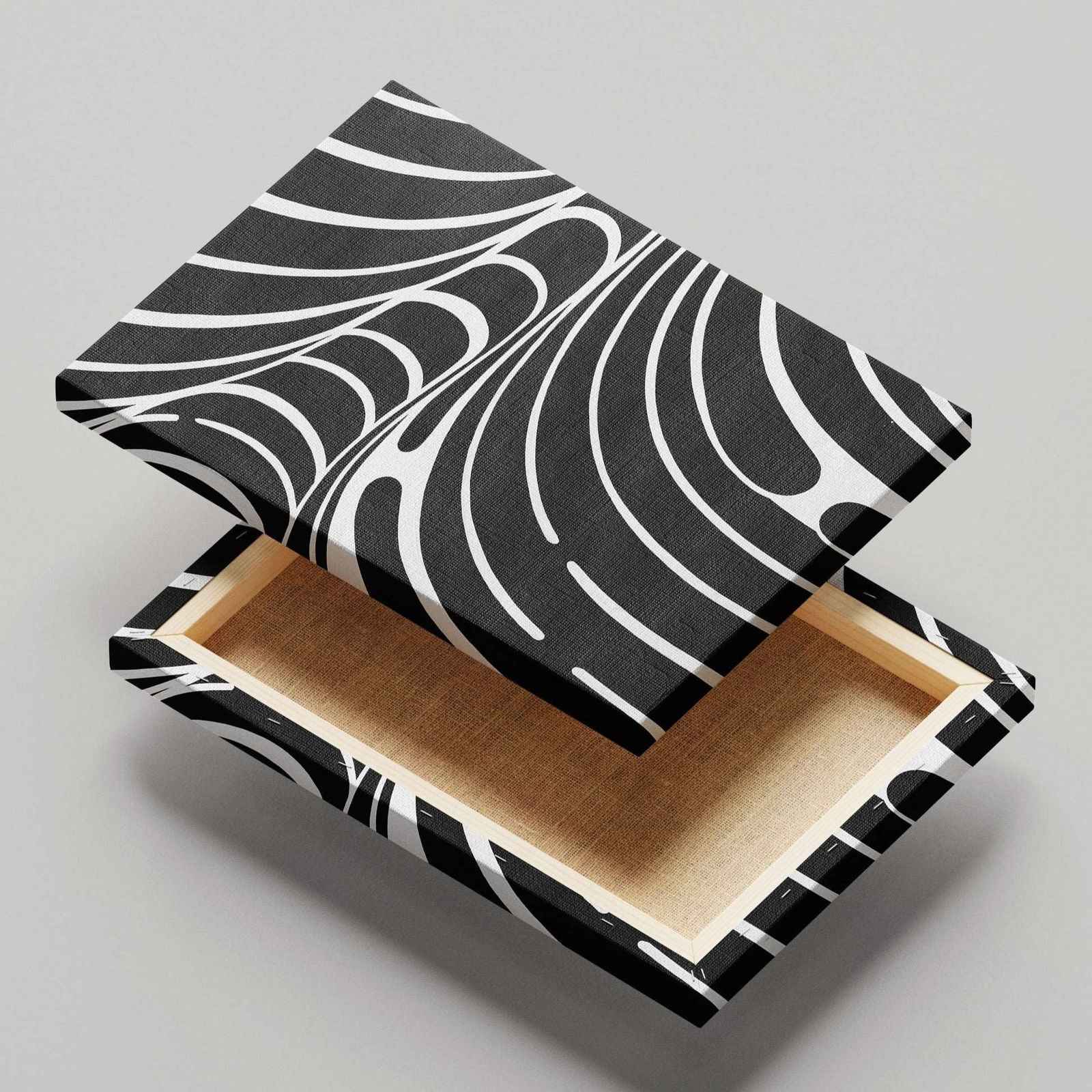 Black & White Abstract Lines - Framed Canvas Wall Art Print - House Prints