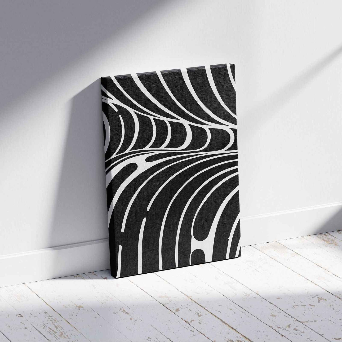 Black & White Abstract Lines - Framed Canvas Wall Art Print - House Prints