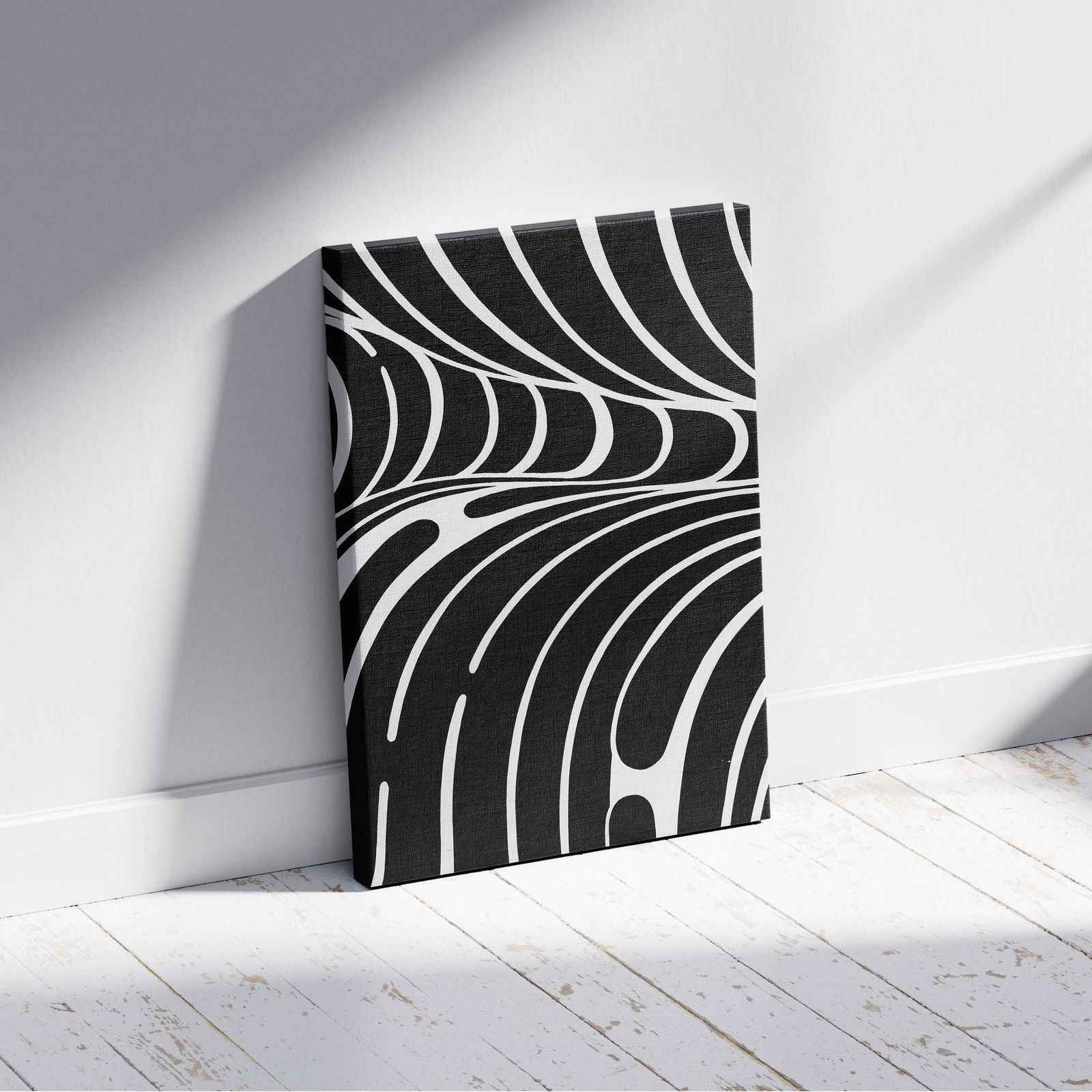 Black & White Abstract Lines - Framed Canvas Wall Art Print - House Prints