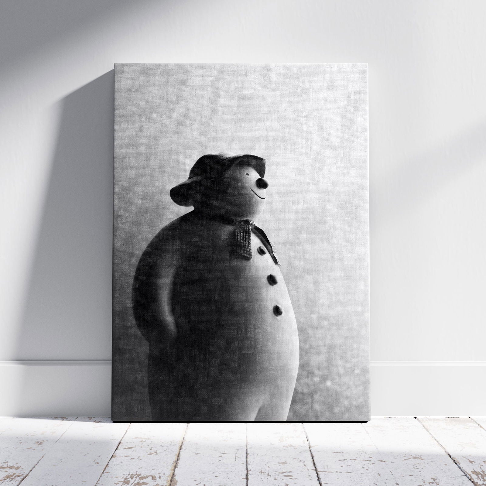 Black & White Christmas Snowman - Framed Canvas Wall Art Print | House Prints