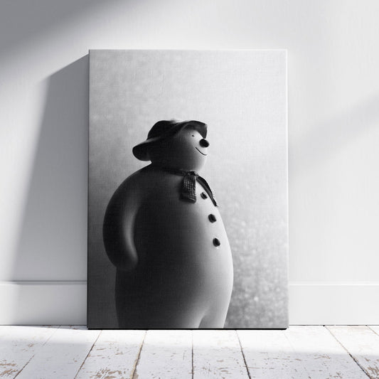 Black & White Christmas Snowman - Framed Canvas Wall Art Print - House Prints