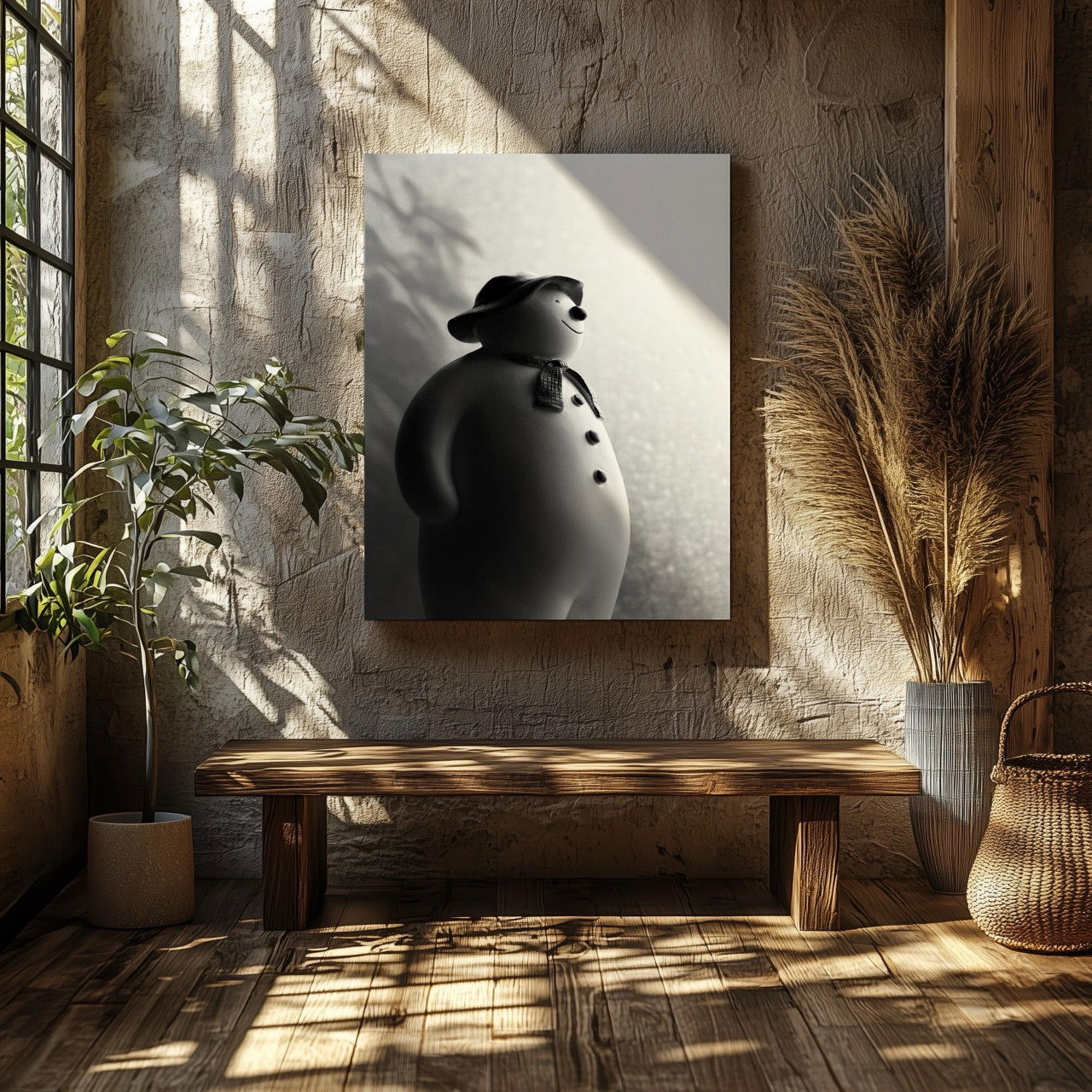Black & White Christmas Snowman - Framed Canvas Wall Art Print | House Prints