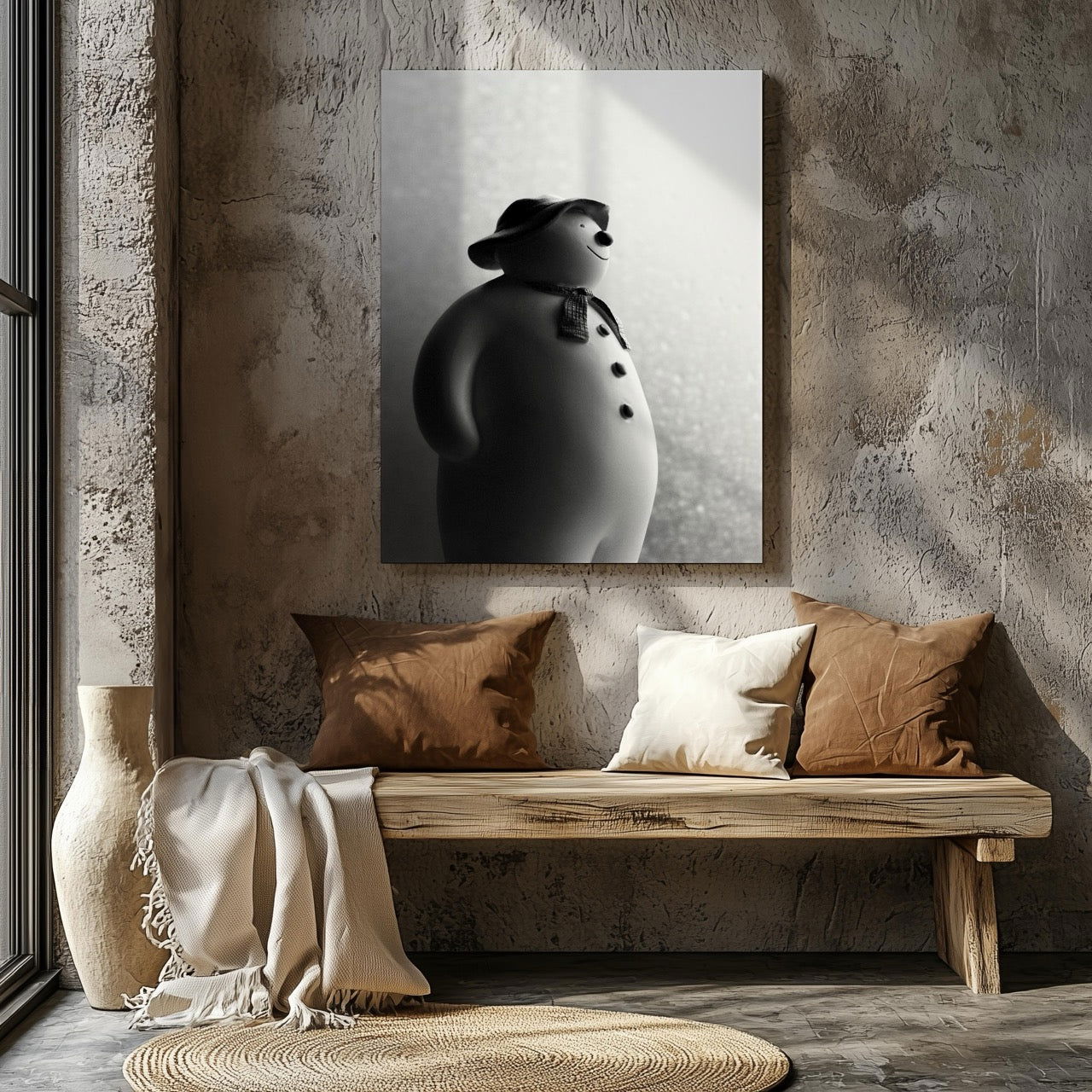 Black & White Christmas Snowman - Framed Canvas Wall Art Print | House Prints
