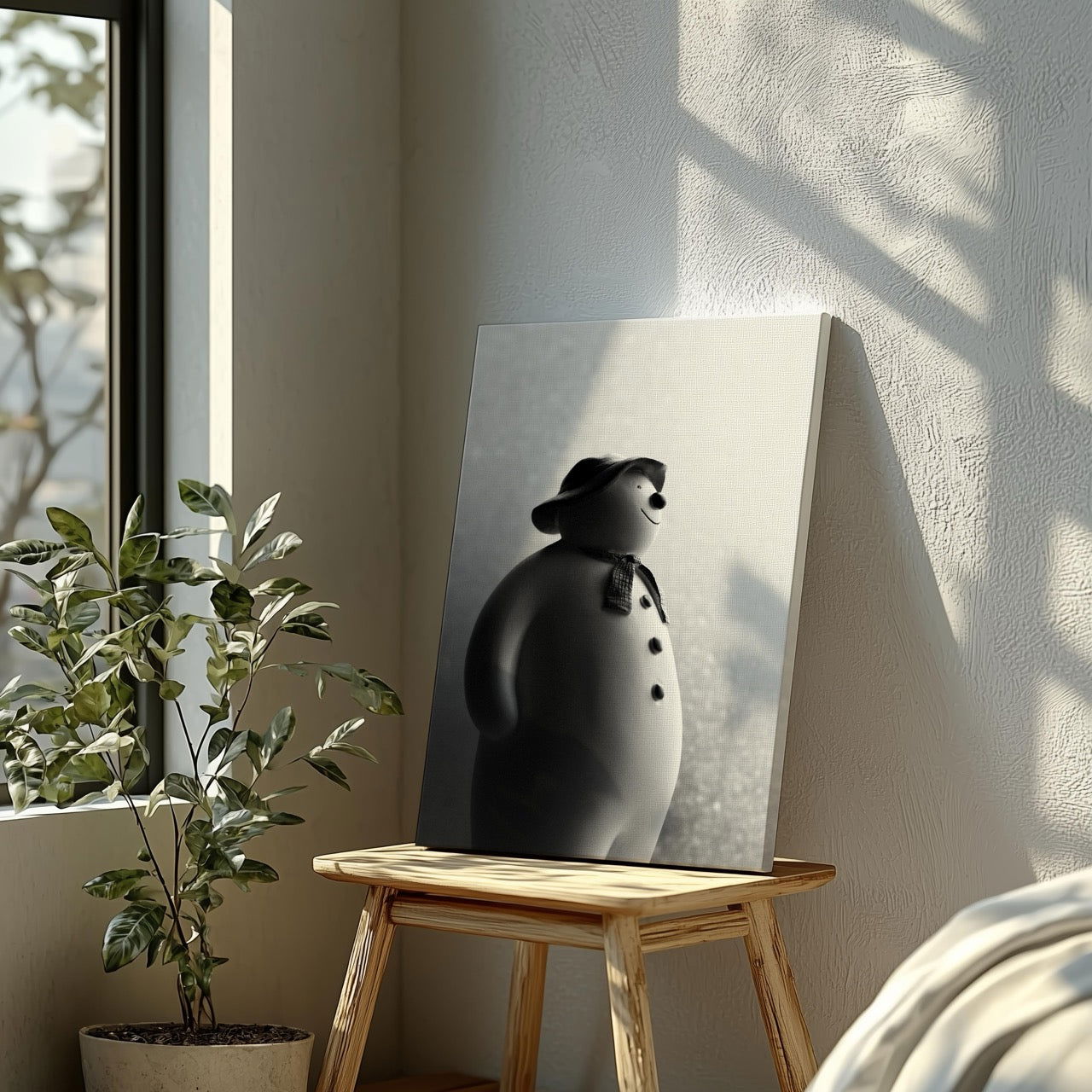 Black & White Christmas Snowman - Framed Canvas Wall Art Print | House Prints