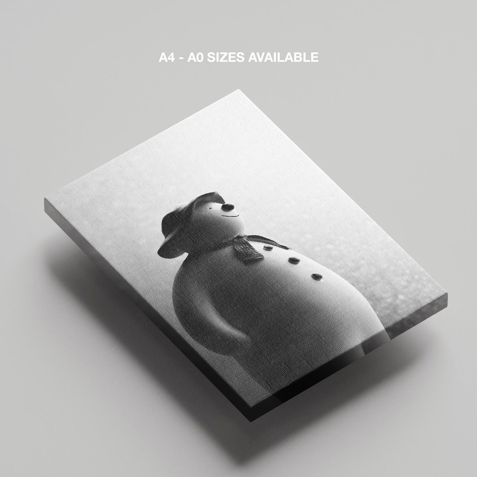 Black & White Christmas Snowman - Framed Canvas Wall Art Print | House Prints