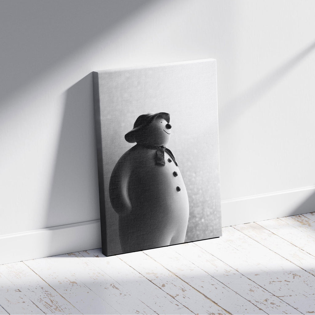 Black & White Christmas Snowman - Framed Canvas Wall Art Print | House Prints