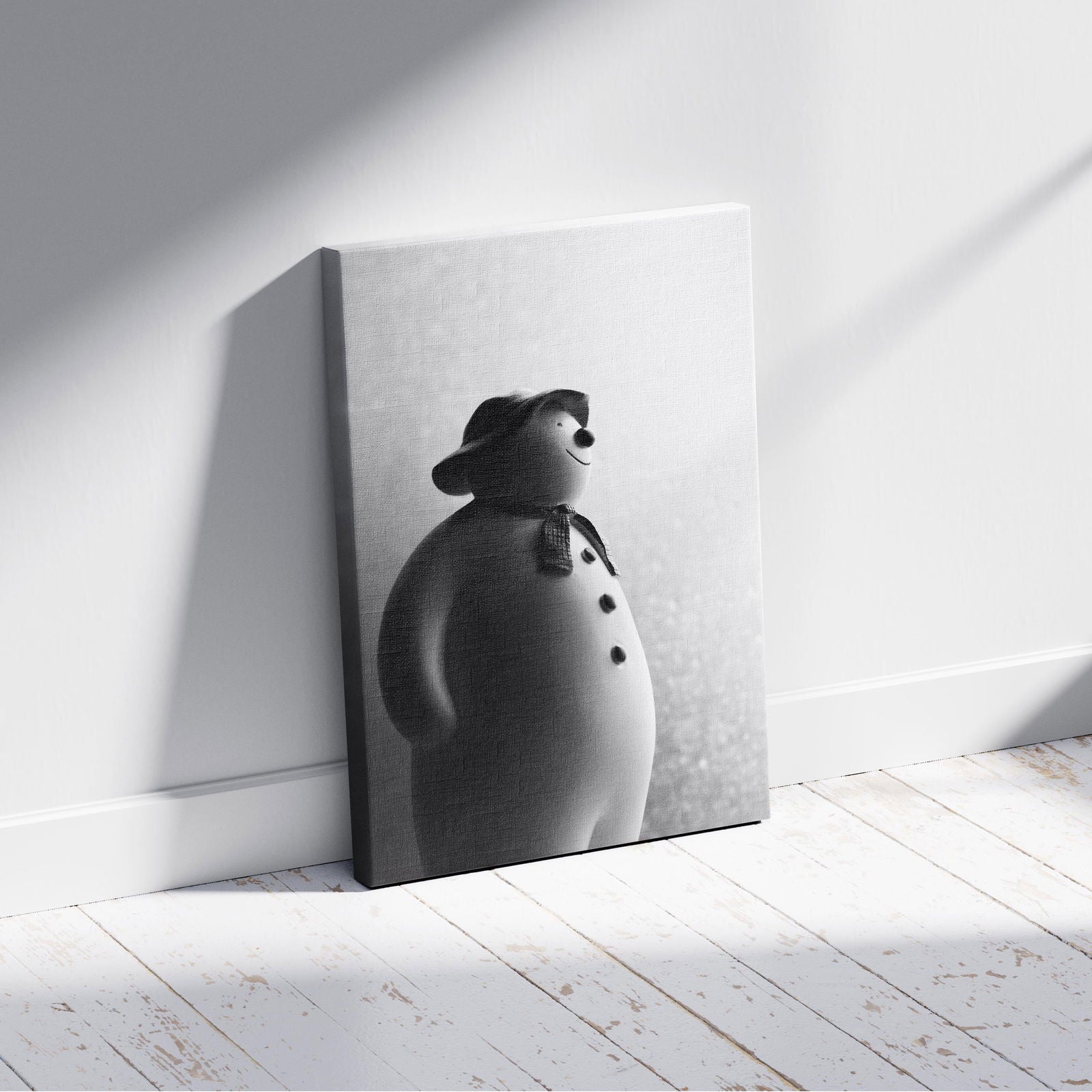 Black & White Christmas Snowman - Framed Canvas Wall Art Print | House Prints