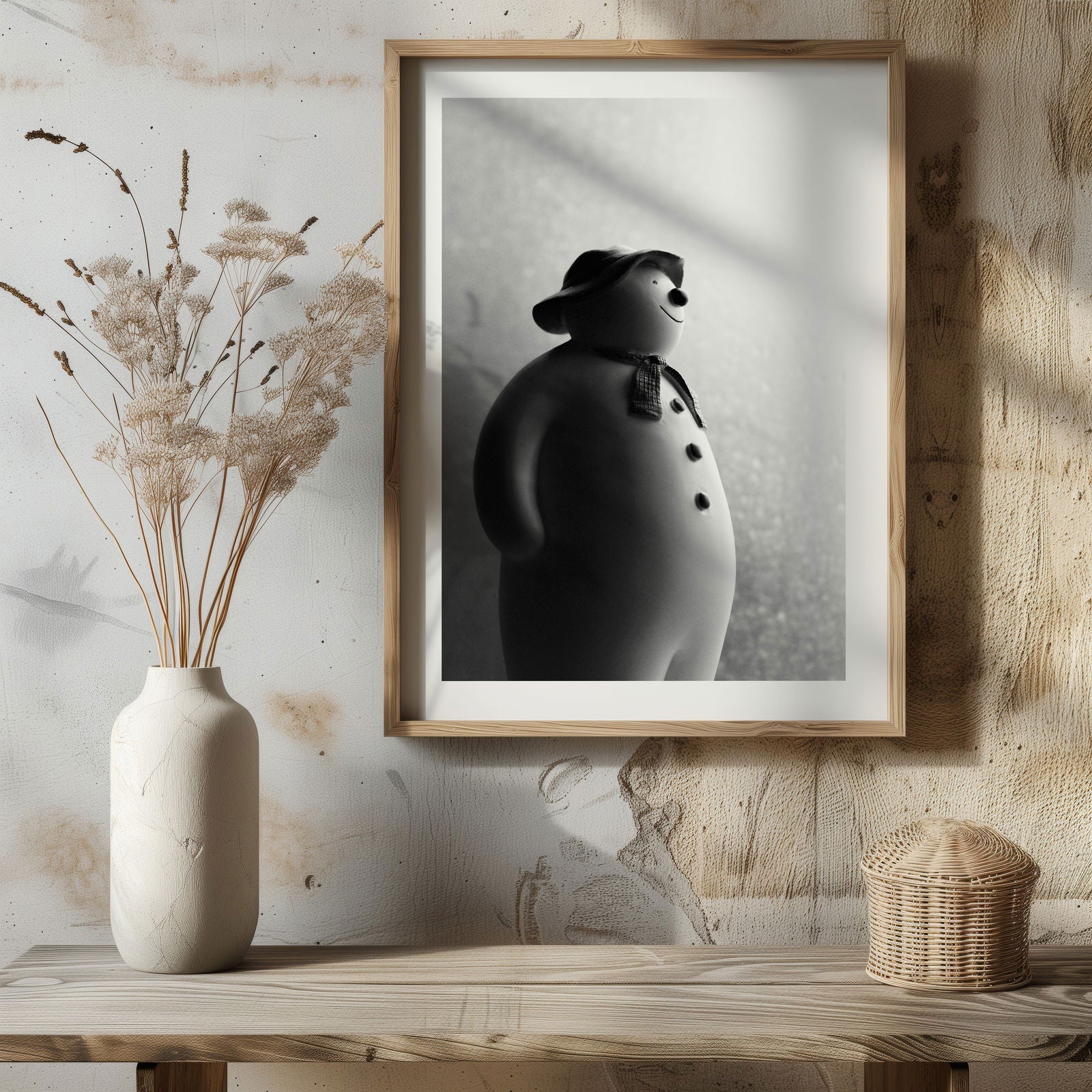 Black & White Christmas Snowman - Rolled Poster Wall Art Print | House Prints