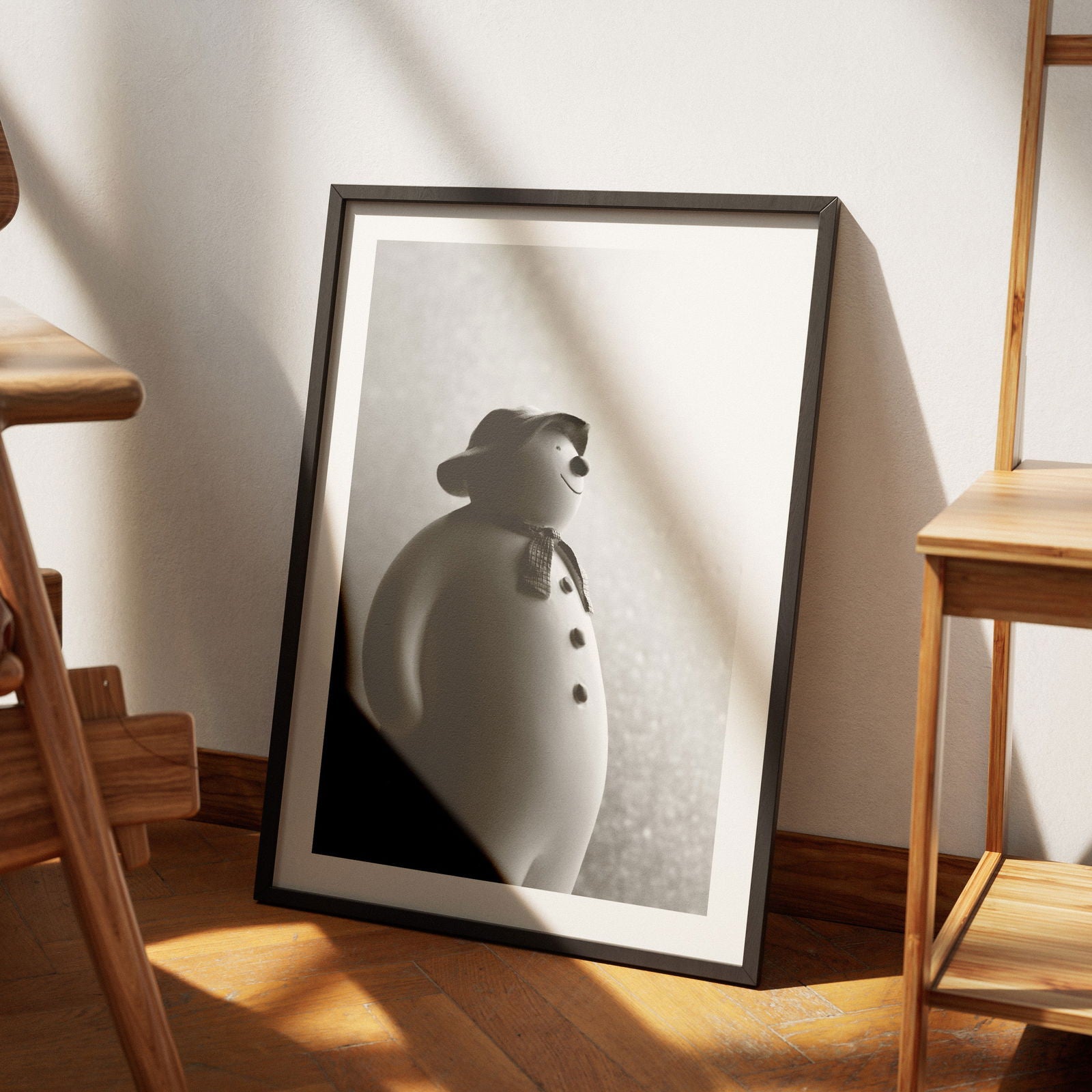 Black & White Christmas Snowman - Rolled Poster Wall Art Print | House Prints