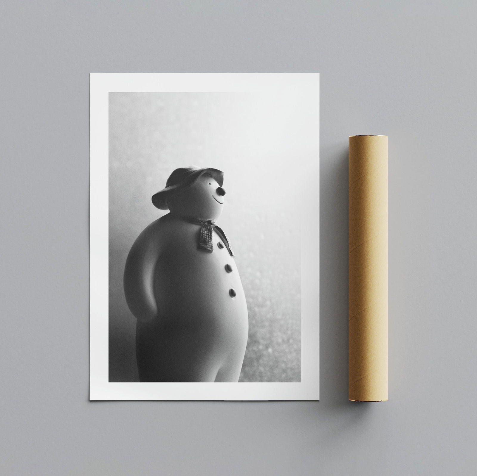 Black & White Christmas Snowman - Rolled Poster Wall Art Print | House Prints