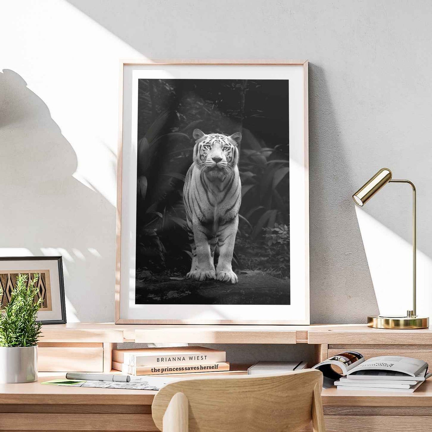 Black & White Tiger in the Jungle - Rolled Poster Wall Art Print - House Prints