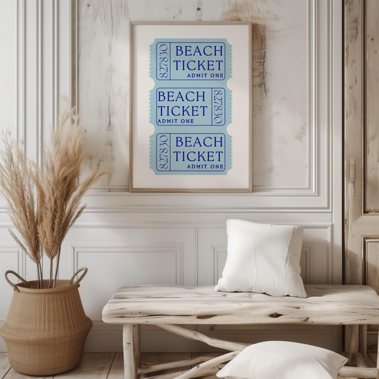 Blue Beach Tickets Admits One - Rolled Poster Wall Art Print