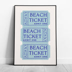 Blue Beach Tickets Admits One - Rolled Poster Wall Art Print