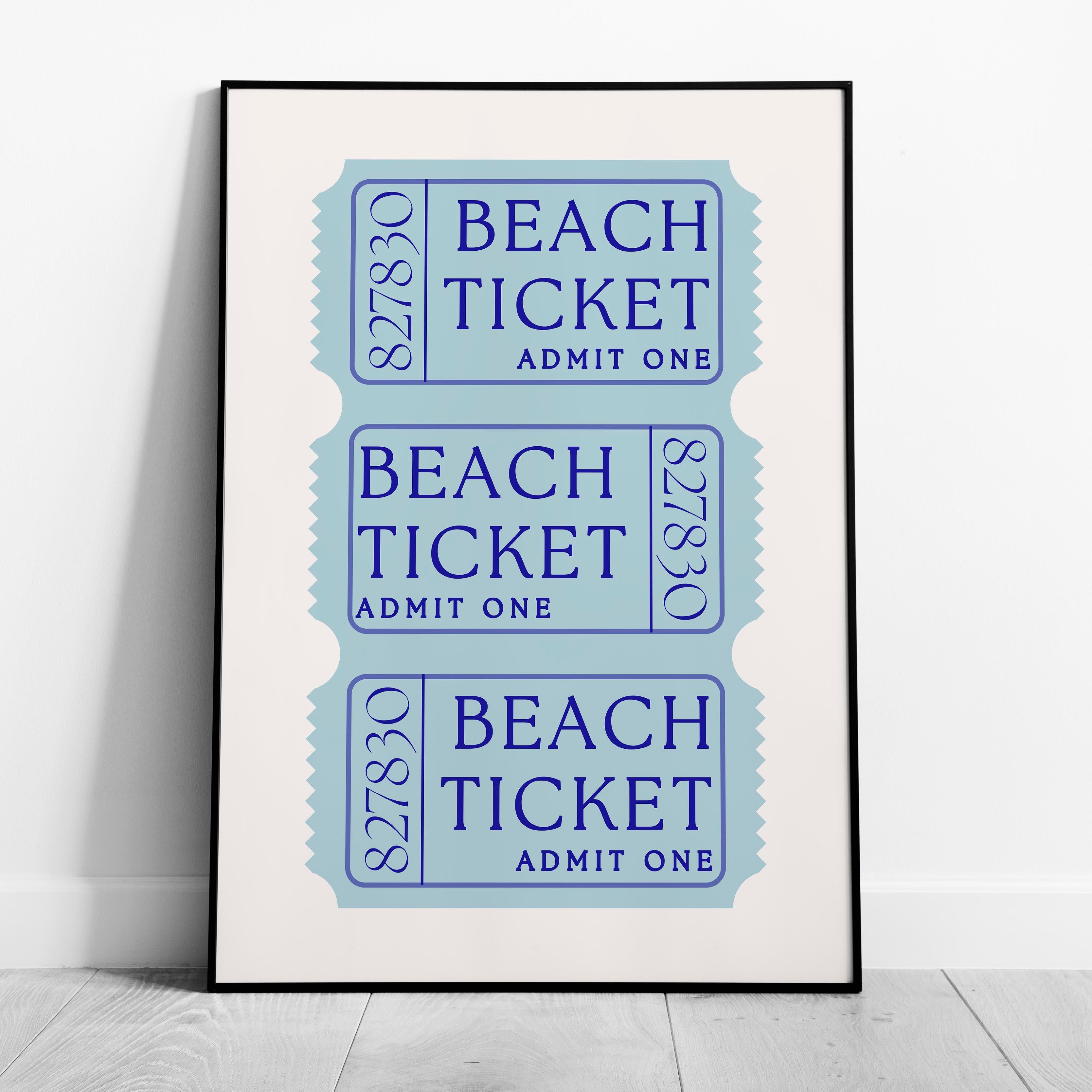 Blue Beach Tickets Admits One - Rolled Poster Wall Art Print