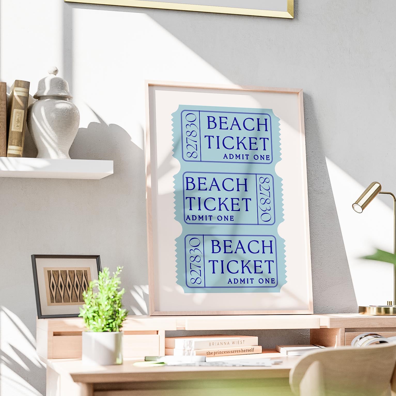 Blue Beach Tickets Admits One - Rolled Poster Wall Art Print