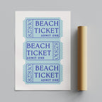 Blue Beach Tickets Admits One - Rolled Poster Wall Art Print