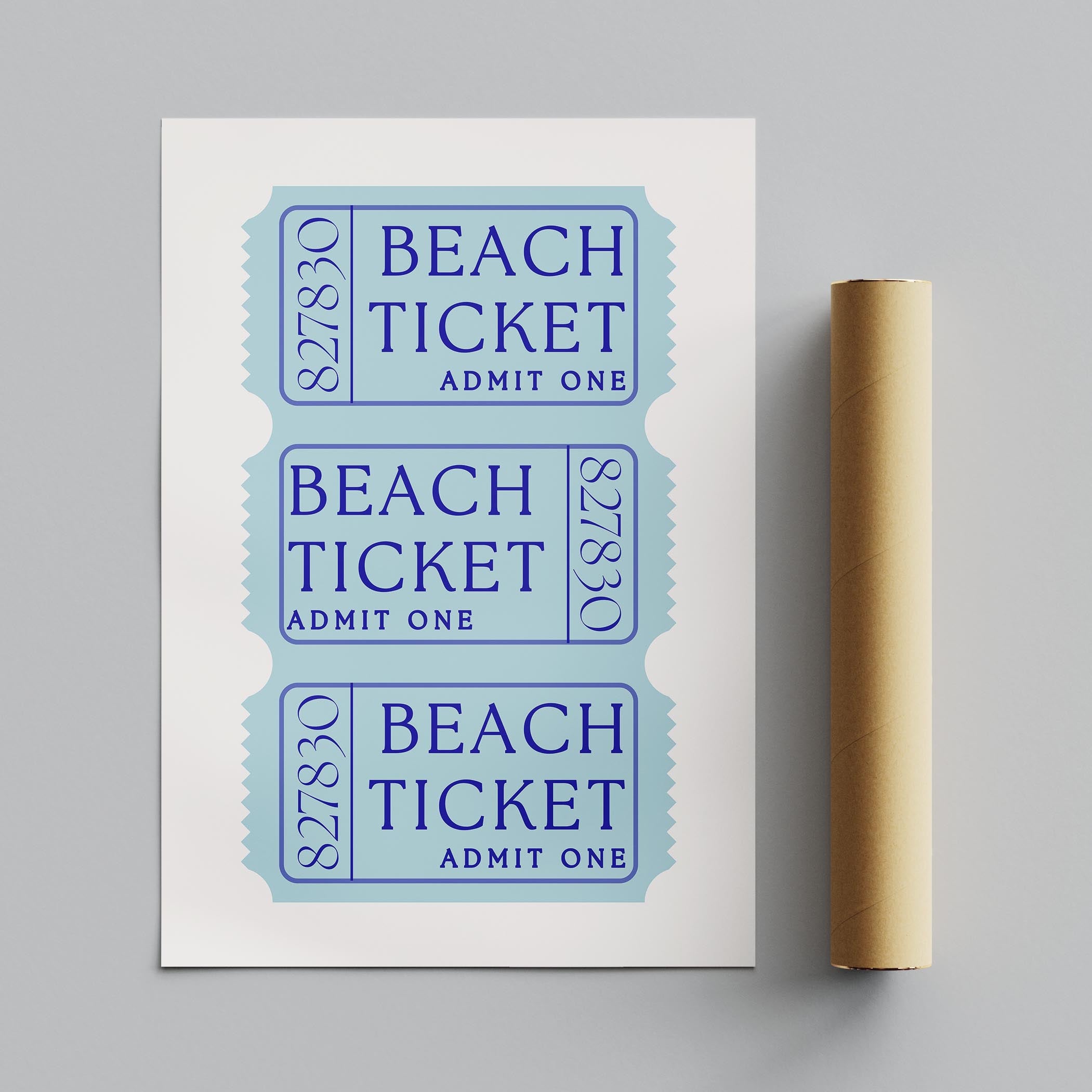 Blue Beach Tickets Admits One - Rolled Poster Wall Art Print