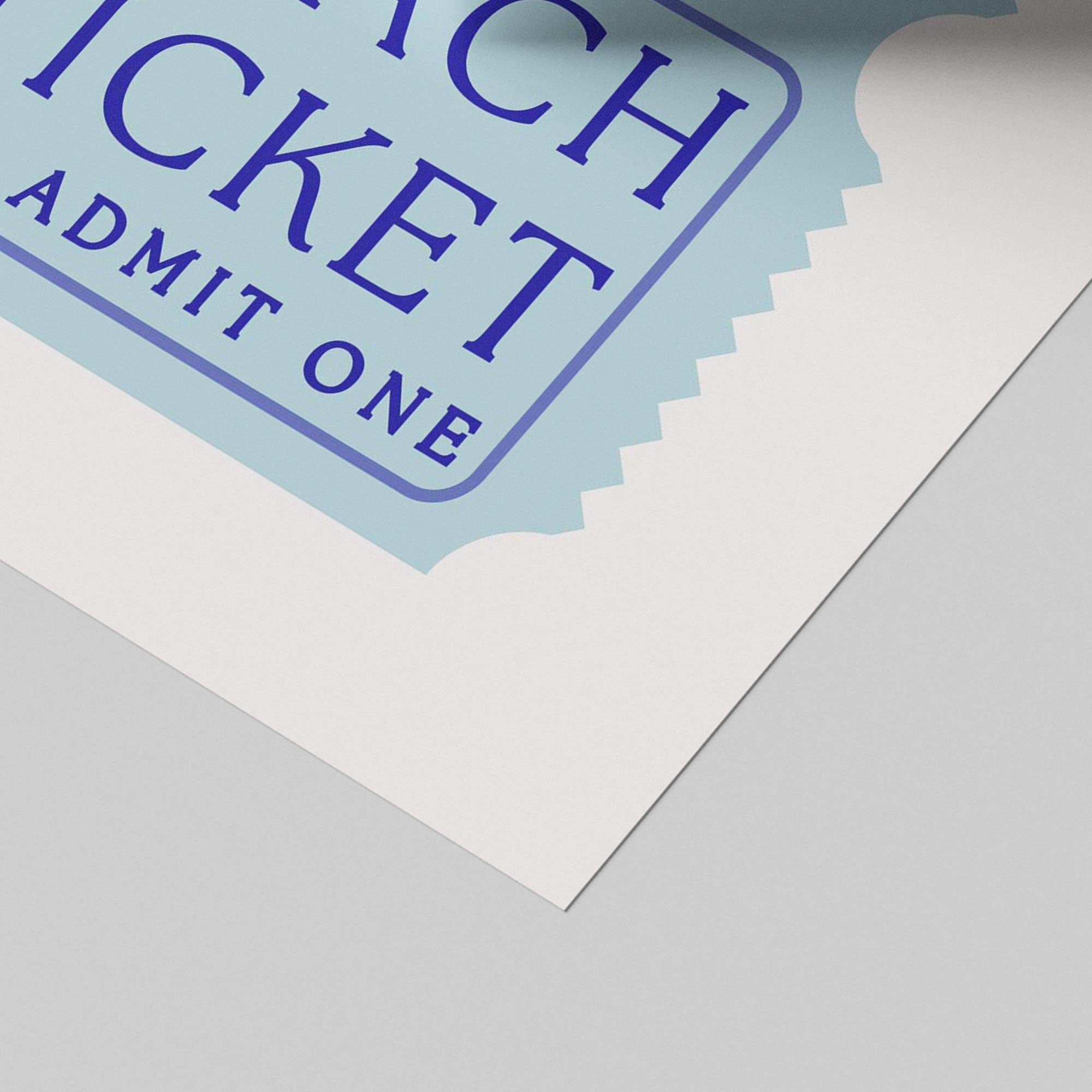 Blue Beach Tickets Admits One - Rolled Poster Wall Art Print