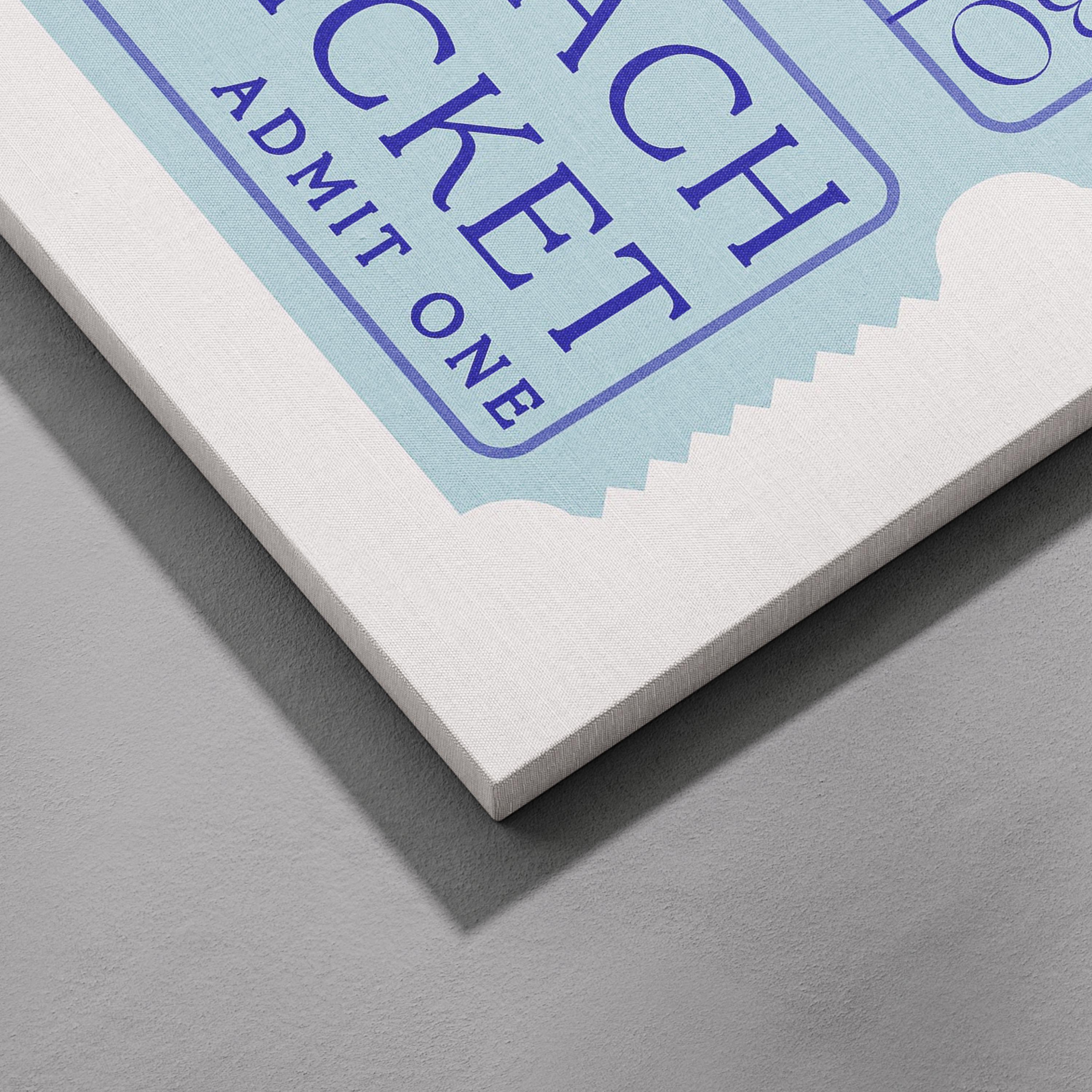 Blue Beach Tickets Admits One - Framed Canvas Wall Art Print | House Prints