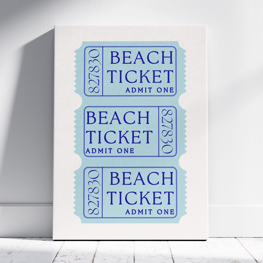 Blue Beach Tickets Admits One - Framed Canvas Wall Art Print | House Prints