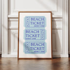 Blue Beach Tickets Admits One - Rolled Poster Wall Art Print