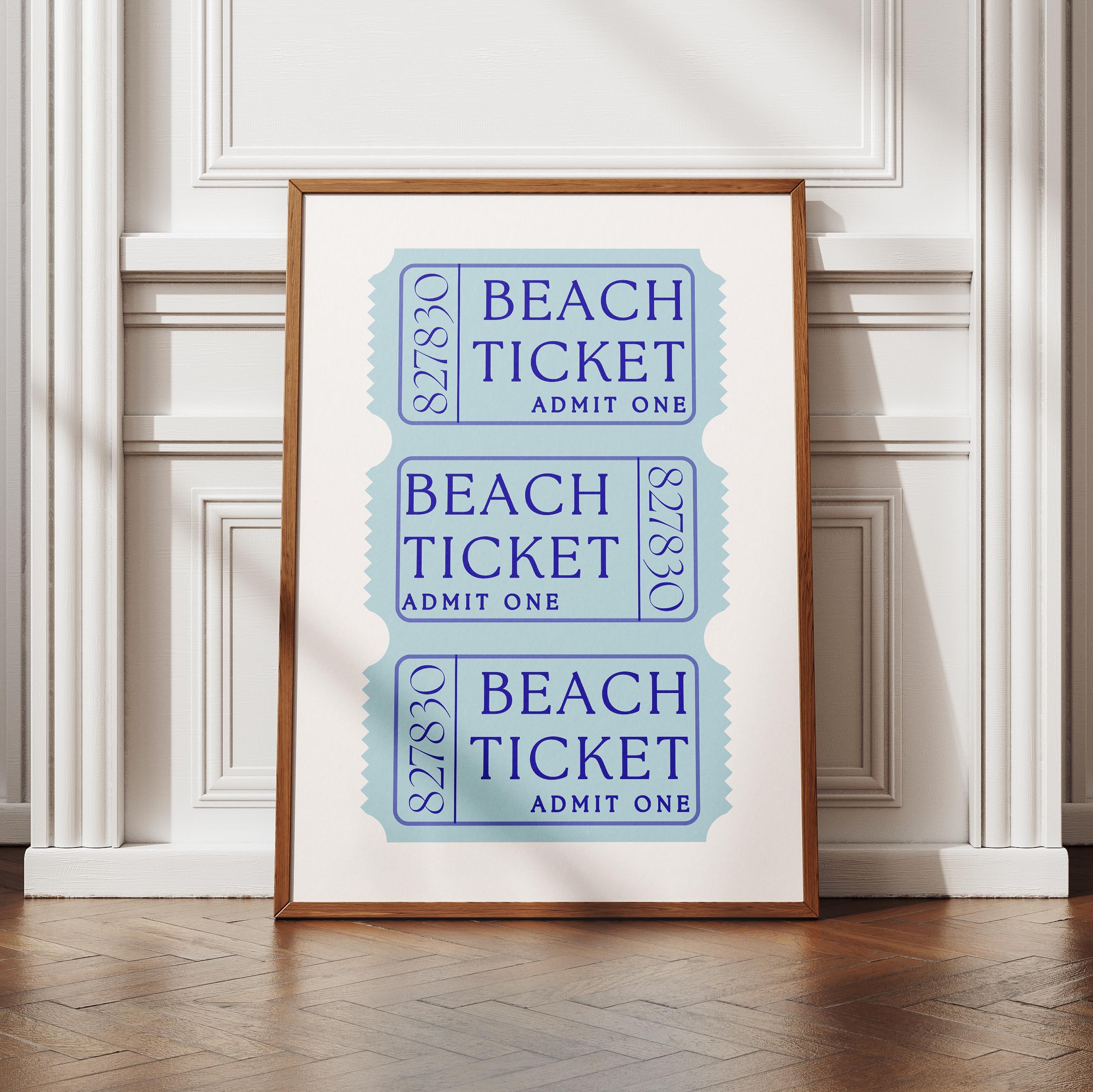 Blue Beach Tickets Admits One - Rolled Poster Wall Art Print