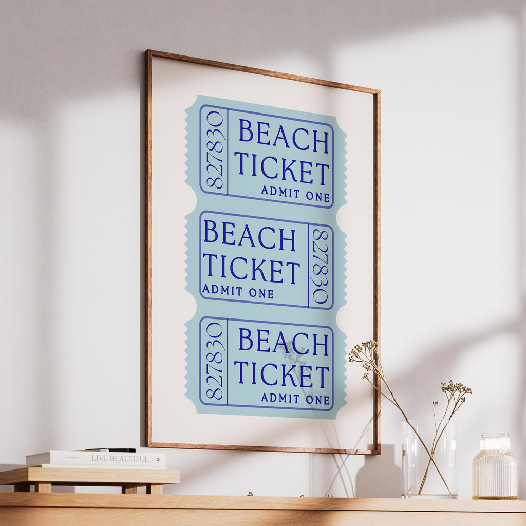 Blue Beach Tickets Admits One - Rolled Poster Wall Art Print