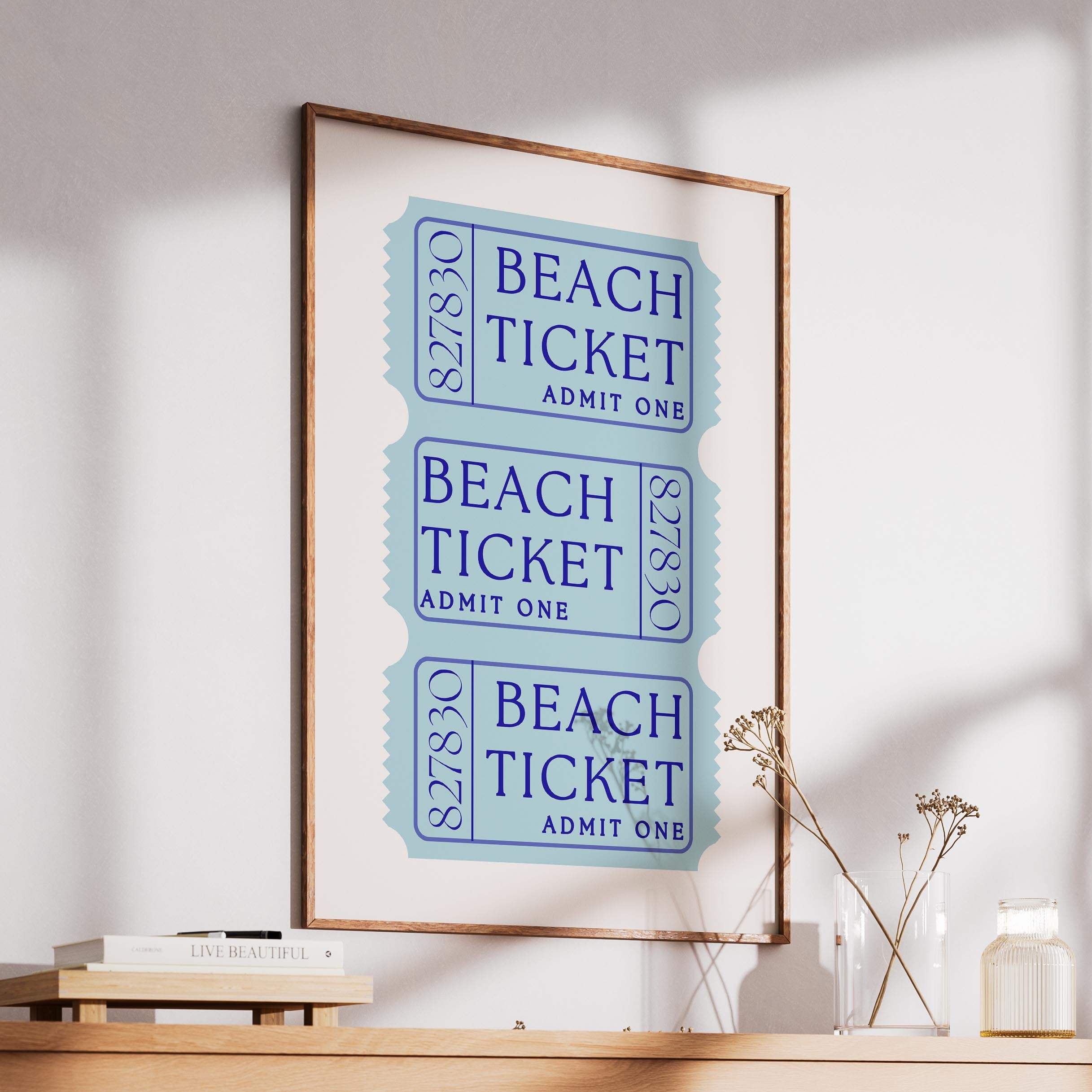 Blue Beach Tickets Admits One - Rolled Poster Wall Art Print