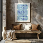 Blue Beach Tickets Admits One - Framed Canvas Wall Art Print | House Prints
