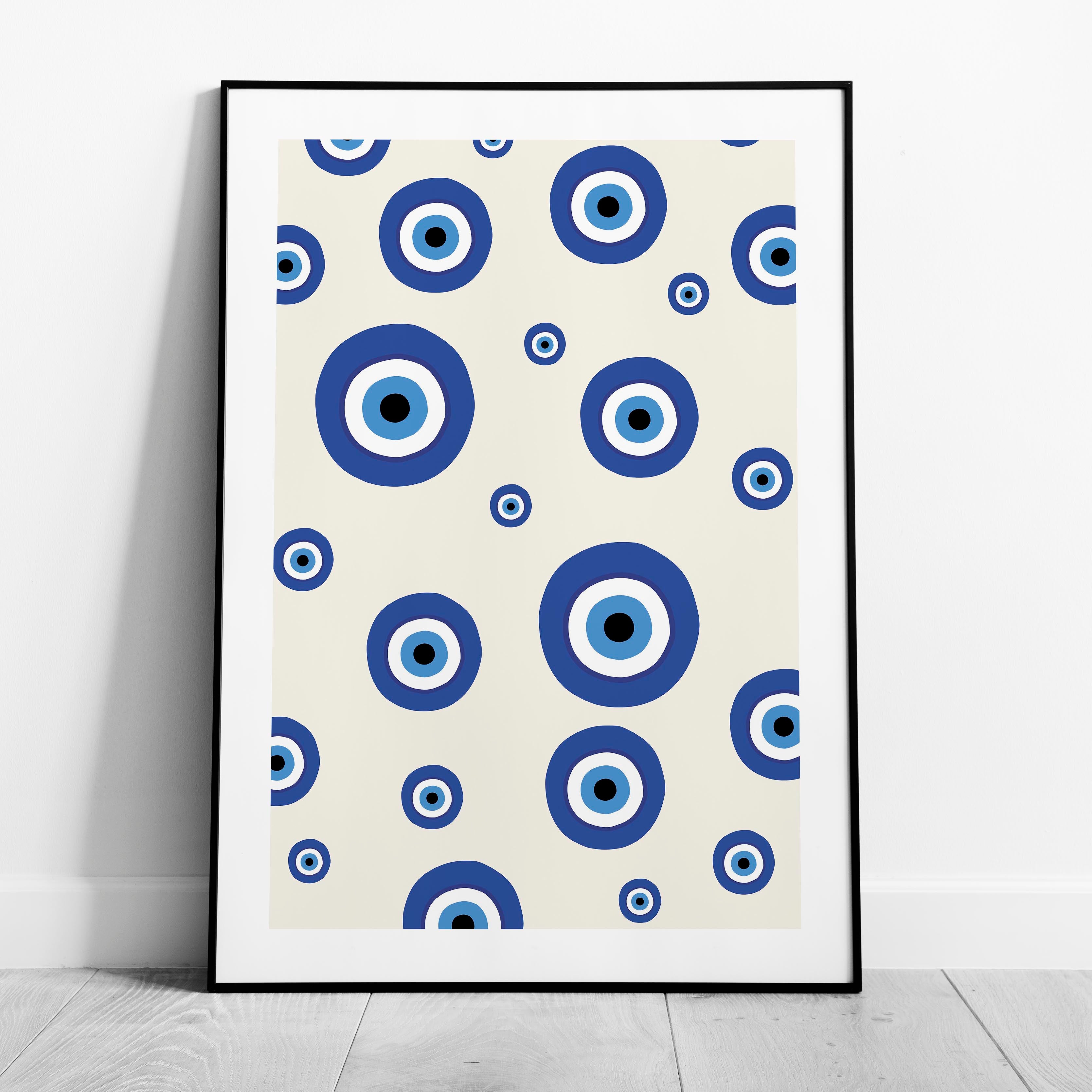 Blue Evil Eye Protection Pattern - Rolled Poster Wall Art Print