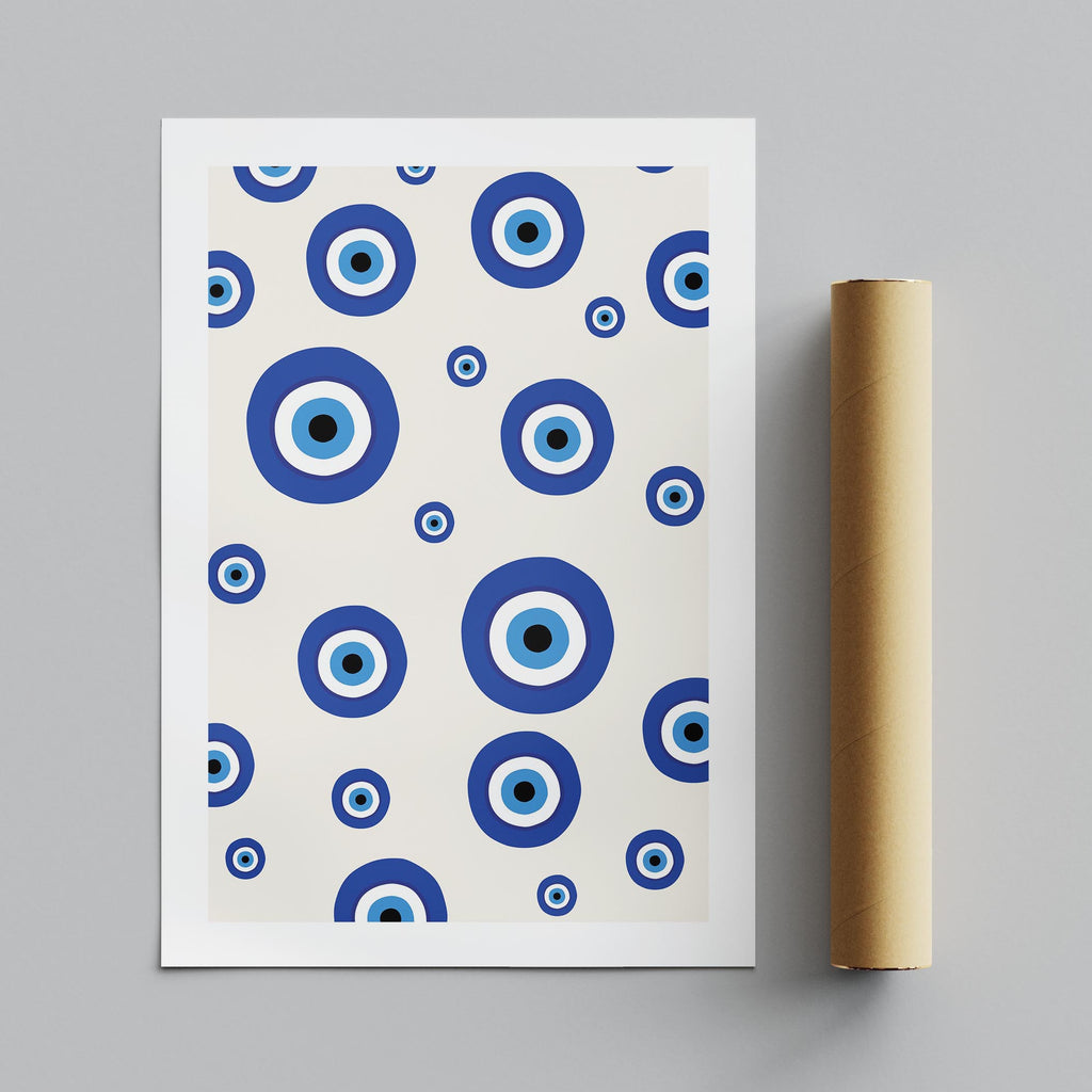 Blue Evil Eye Protection Pattern - Rolled Poster Wall Art Print