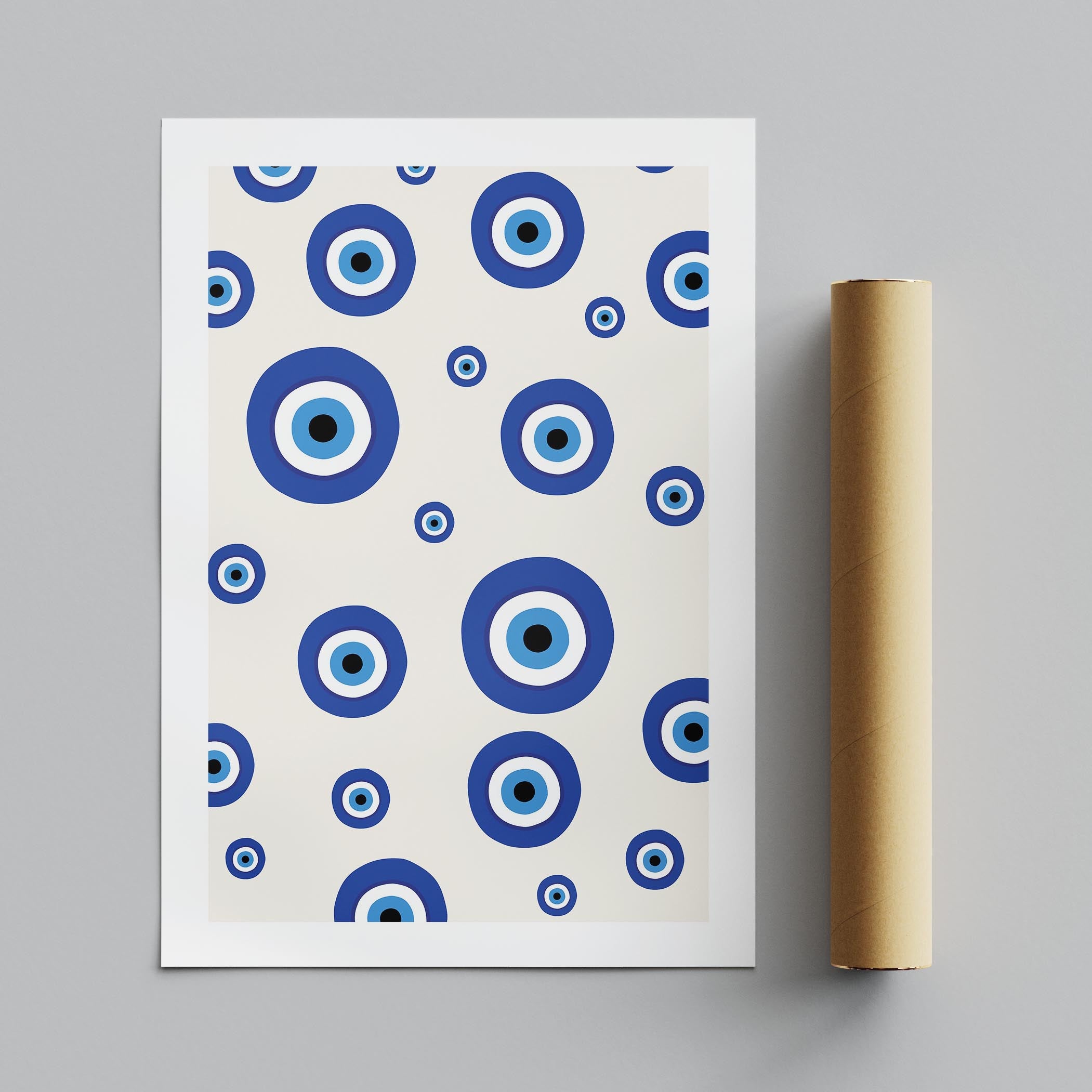 Blue Evil Eye Protection Pattern - Rolled Poster Wall Art Print