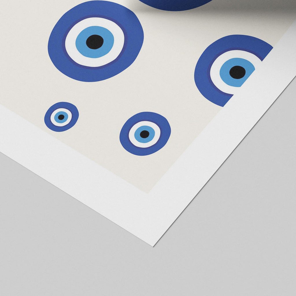 Blue Evil Eye Protection Pattern - Rolled Poster Wall Art Print