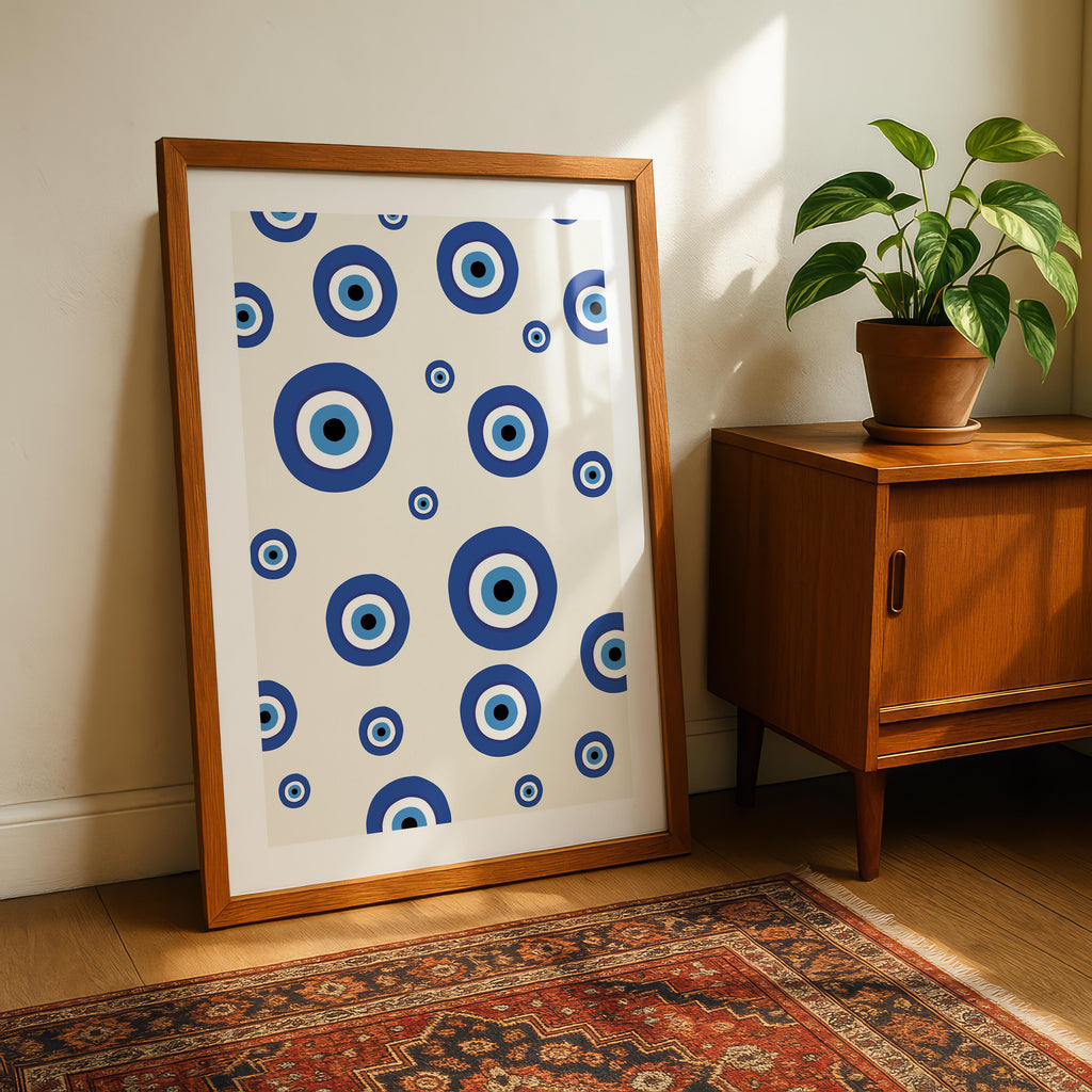 Blue Evil Eye Protection Pattern - Rolled Poster Wall Art Print