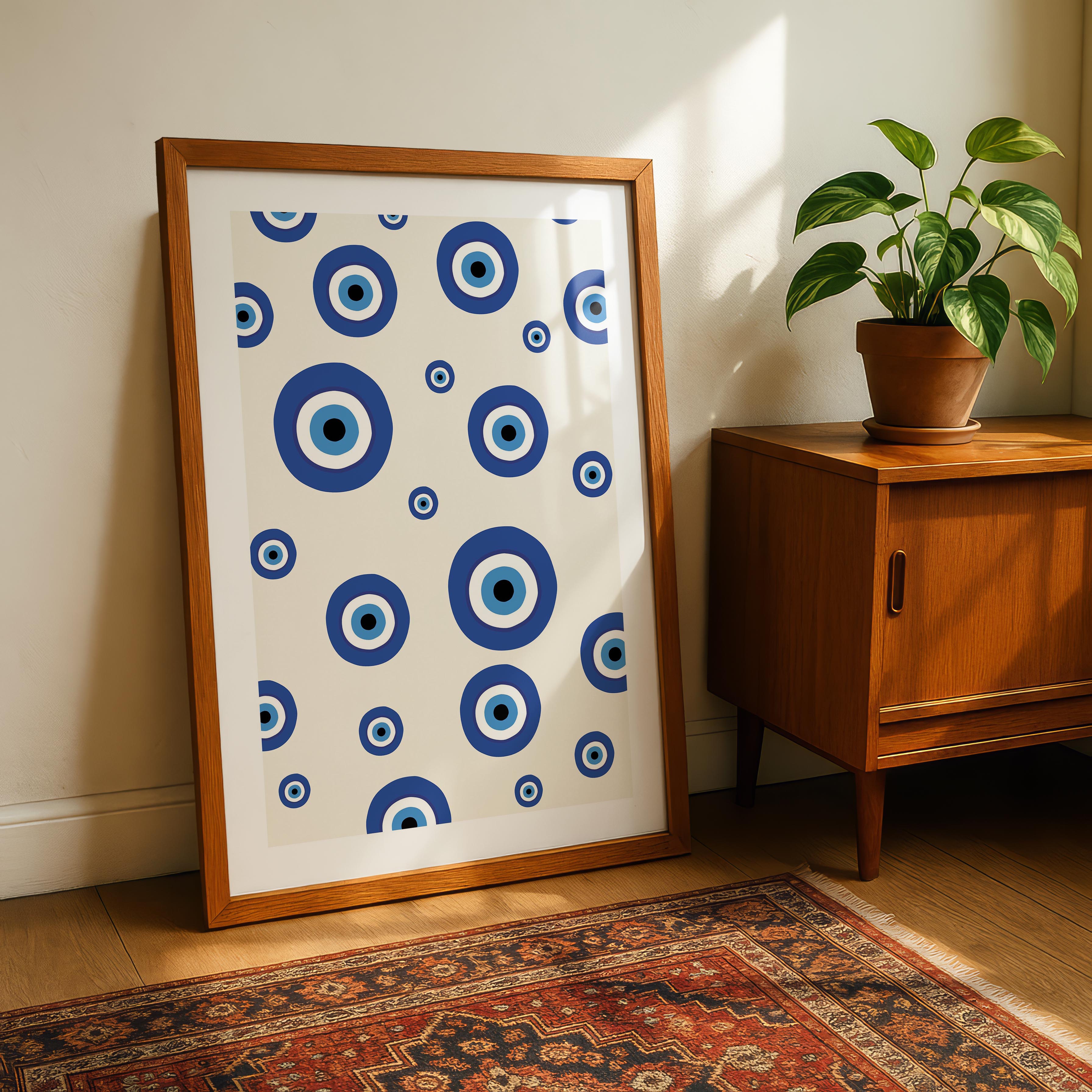 Blue Evil Eye Protection Pattern - Rolled Poster Wall Art Print