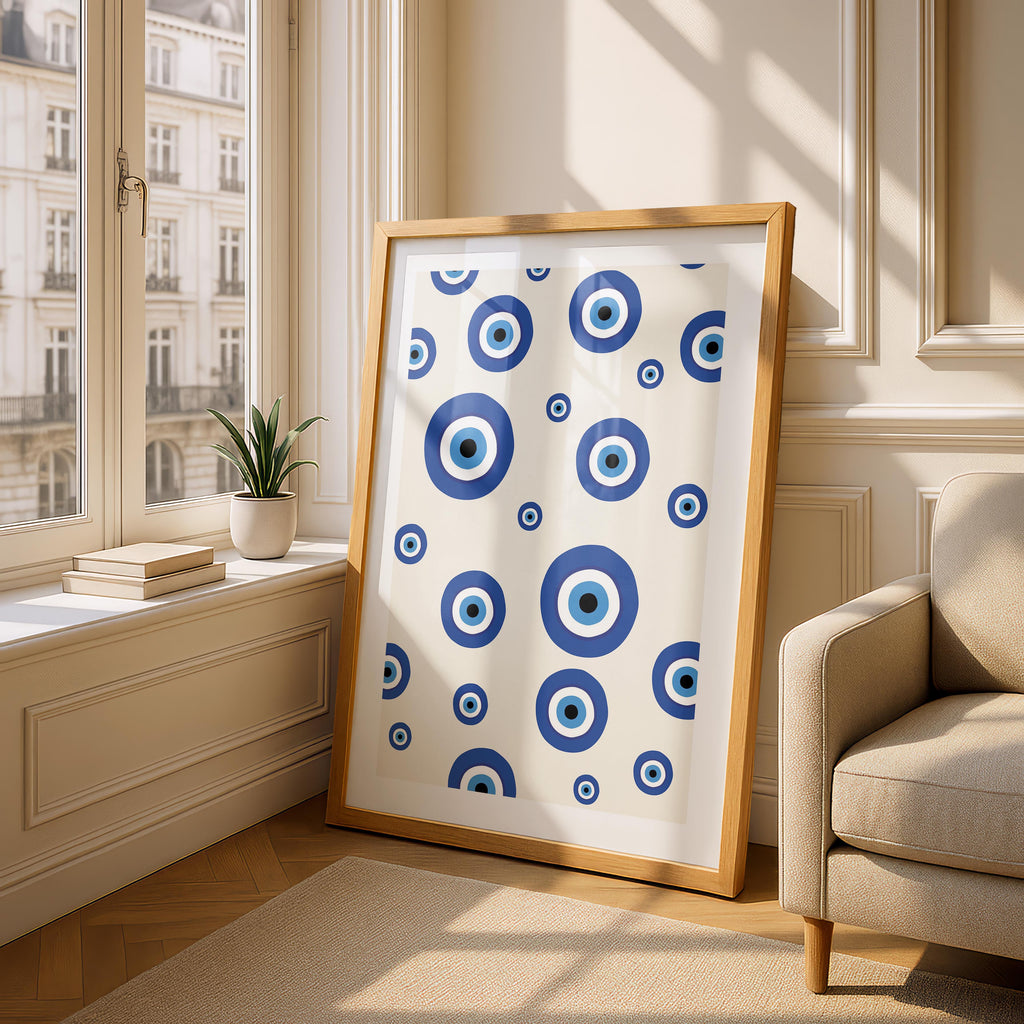 Blue Evil Eye Protection Pattern - Rolled Poster Wall Art Print