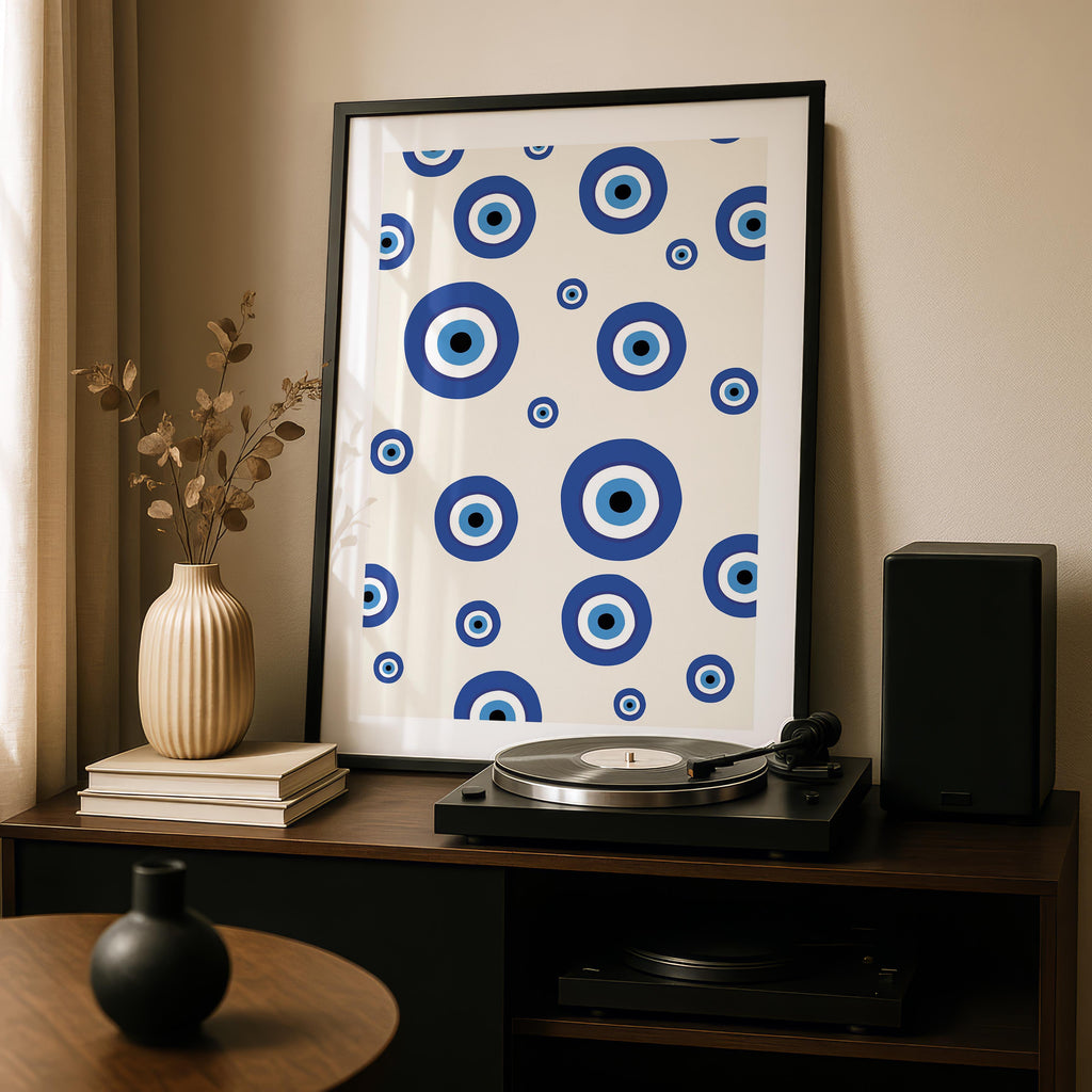 Blue Evil Eye Protection Pattern - Rolled Poster Wall Art Print