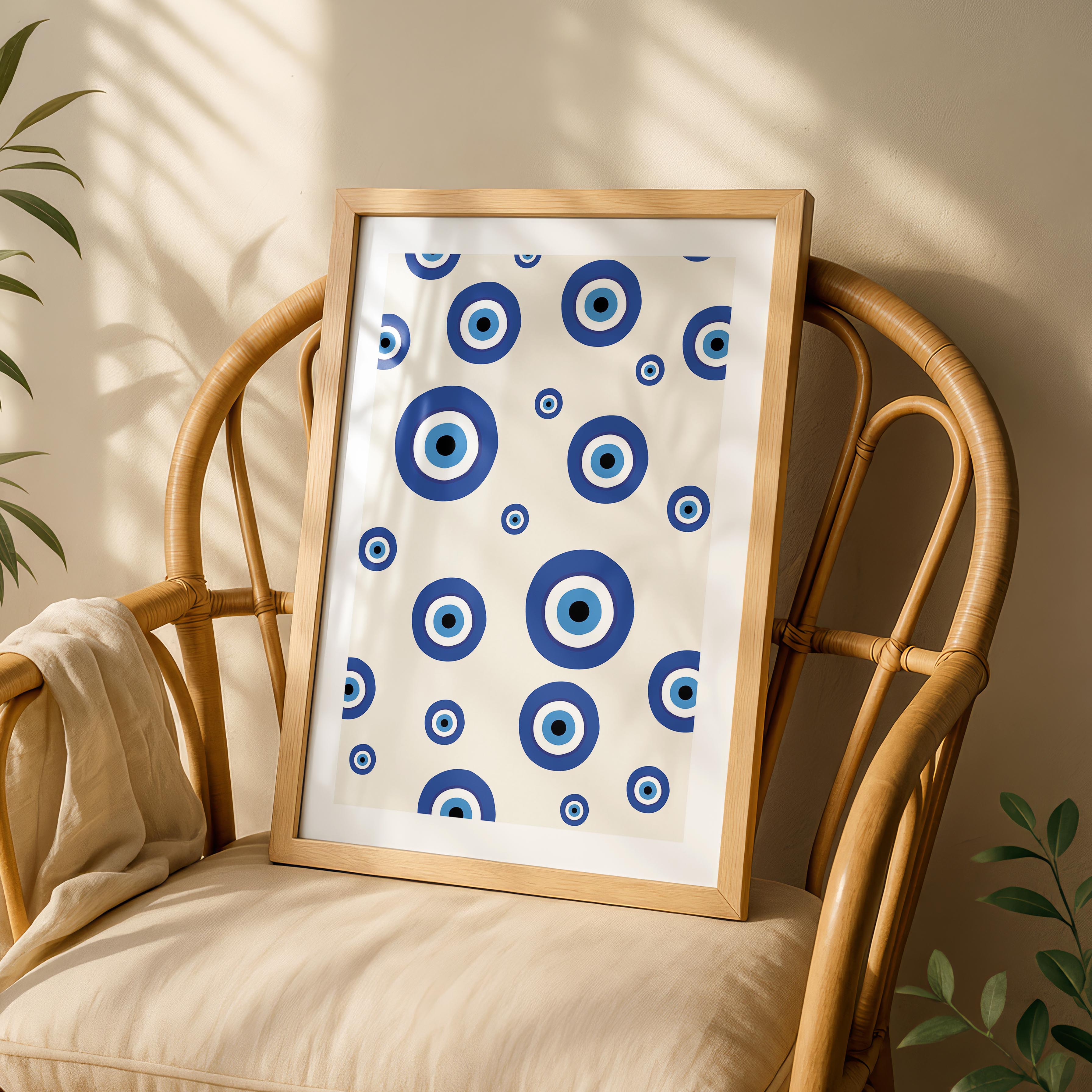 Blue Evil Eye Protection Pattern - Rolled Poster Wall Art Print