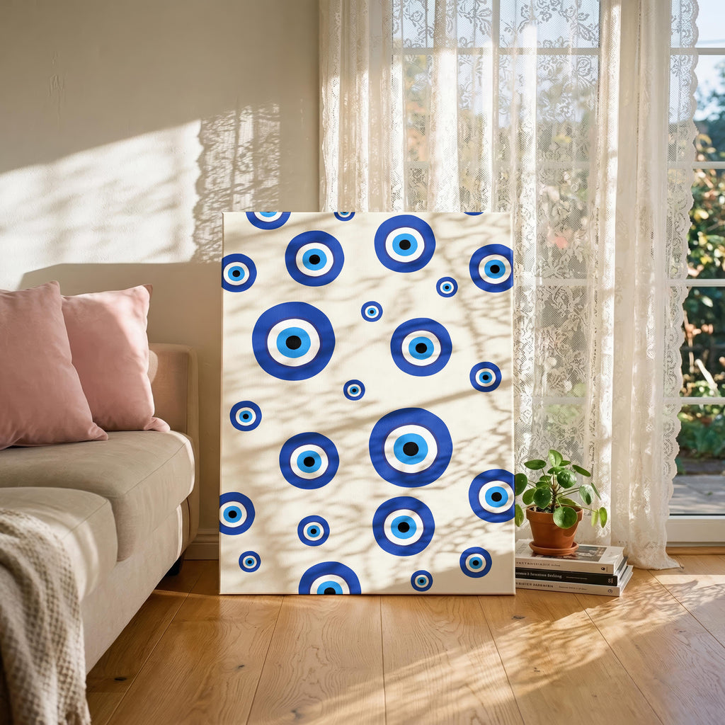 Blue Evil Eye Protection Pattern - Framed Canvas Wall Art Print | House Prints