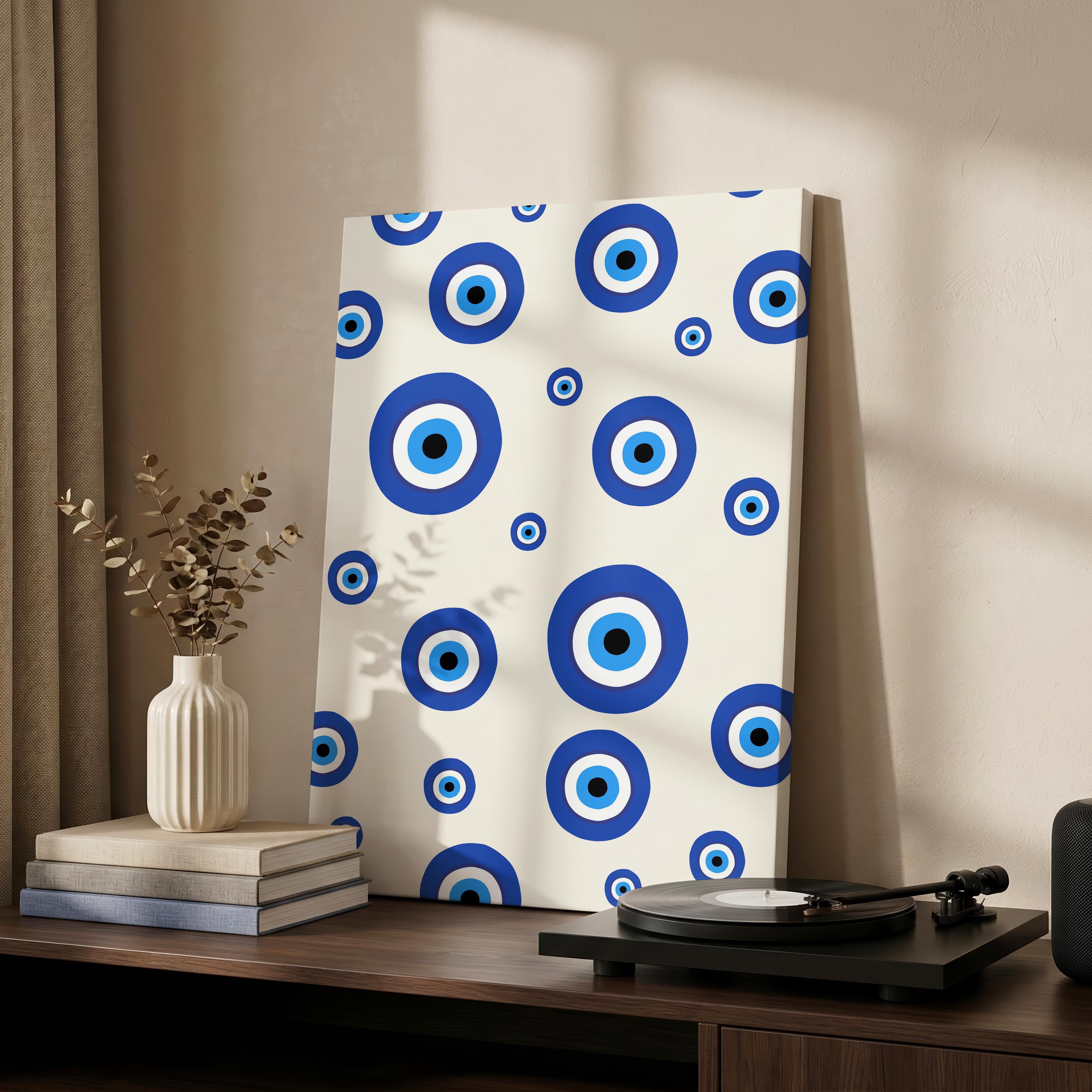 Blue Evil Eye Protection Pattern - Framed Canvas Wall Art Print | House Prints