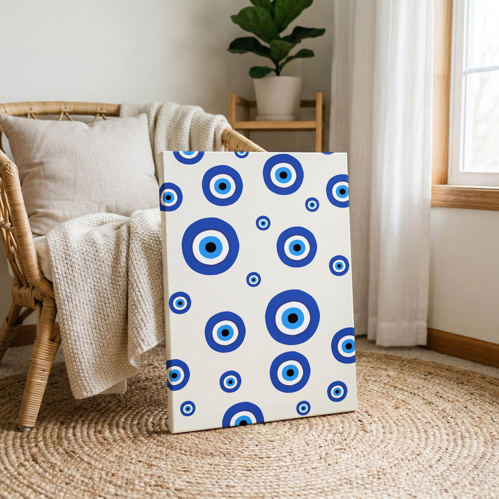 Blue Evil Eye Protection Pattern - Framed Canvas Wall Art Print | House Prints