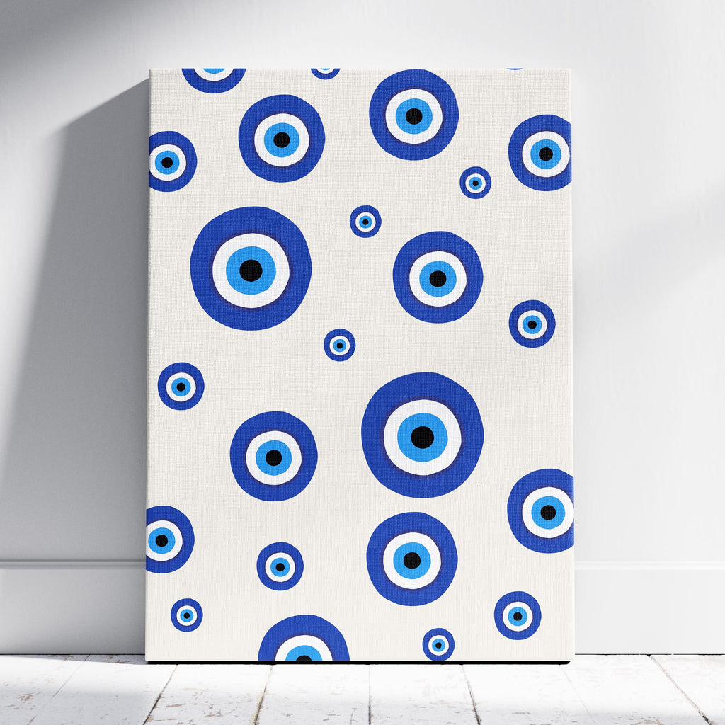 Blue Evil Eye Protection Pattern - Framed Canvas Wall Art Print | House Prints