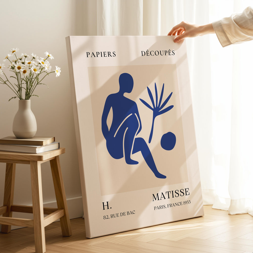 Blue Figure & Botanical Papiers Découpés - Henri Matisse - Framed Canvas Wall Art Print