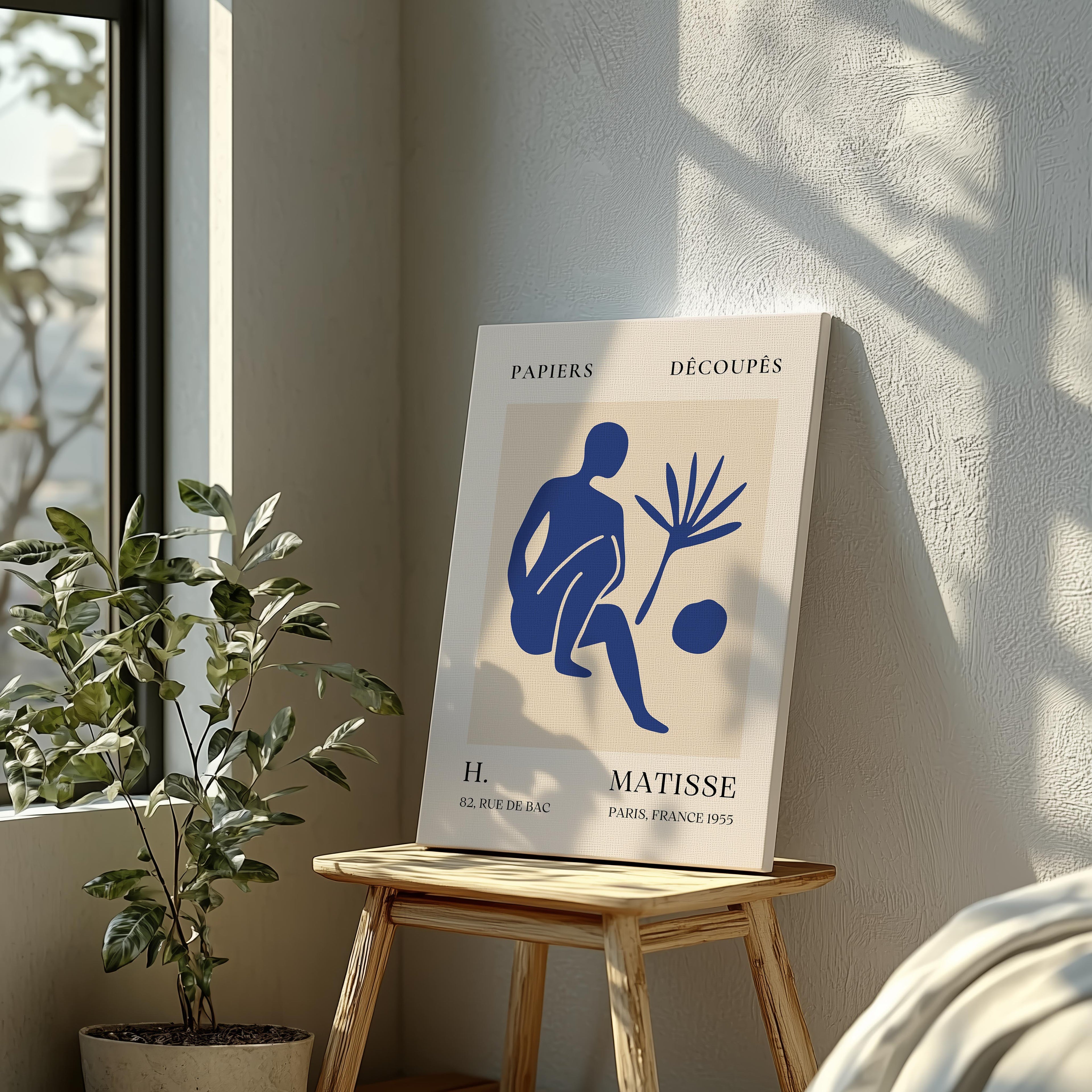 Blue Figure & Botanical Papiers Découpés - Henri Matisse - Framed Canvas Wall Art Print