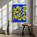 Blue Abstract Warped Smiley Faces - Framed Canvas Wall Art Print | House Prints