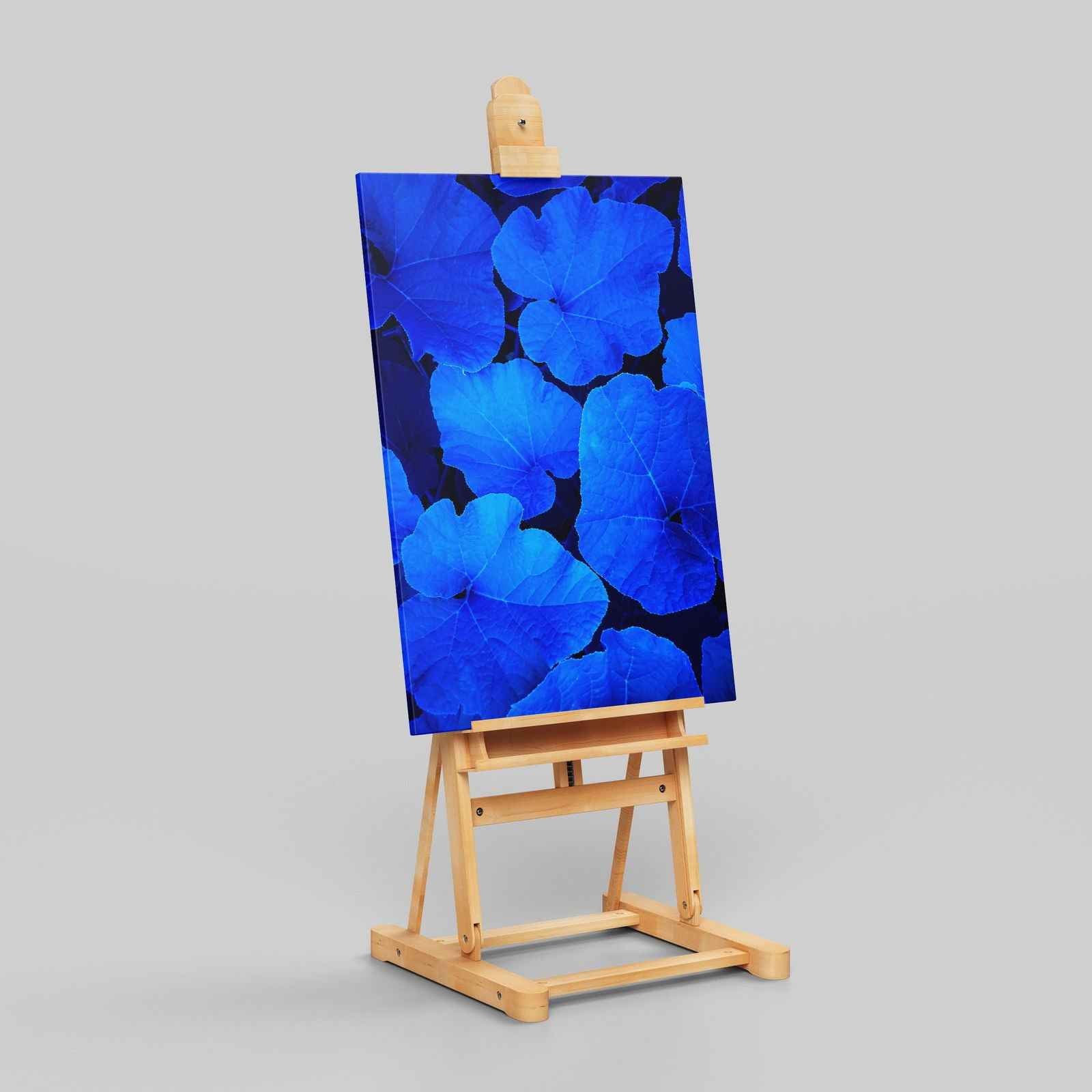 Blue & Black Floral Leaf Pattern - Framed Canvas Wall Art Print - House Prints