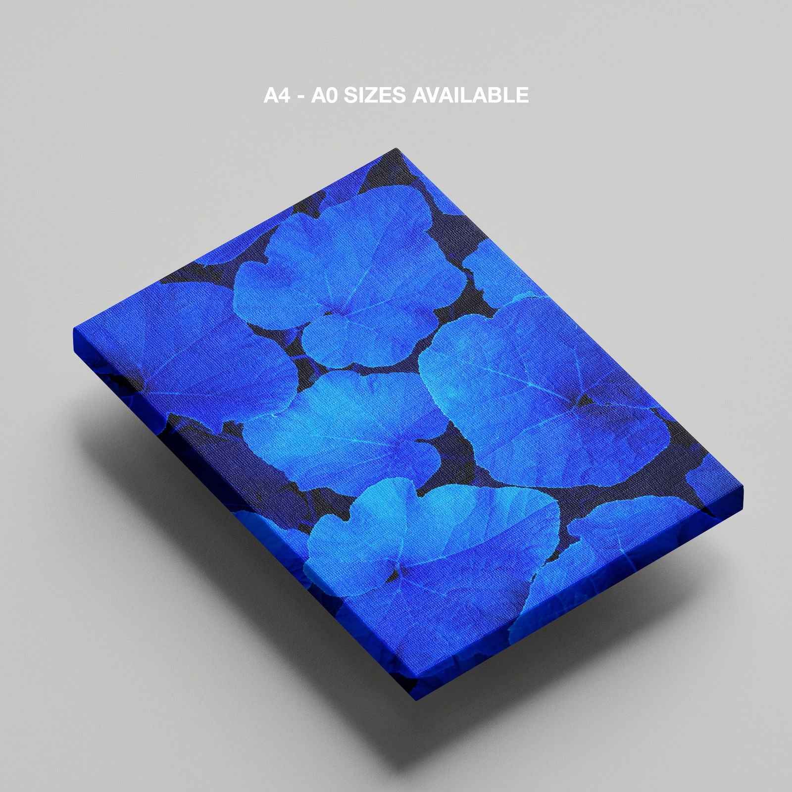 Blue & Black Floral Leaf Pattern - Framed Canvas Wall Art Print - House Prints