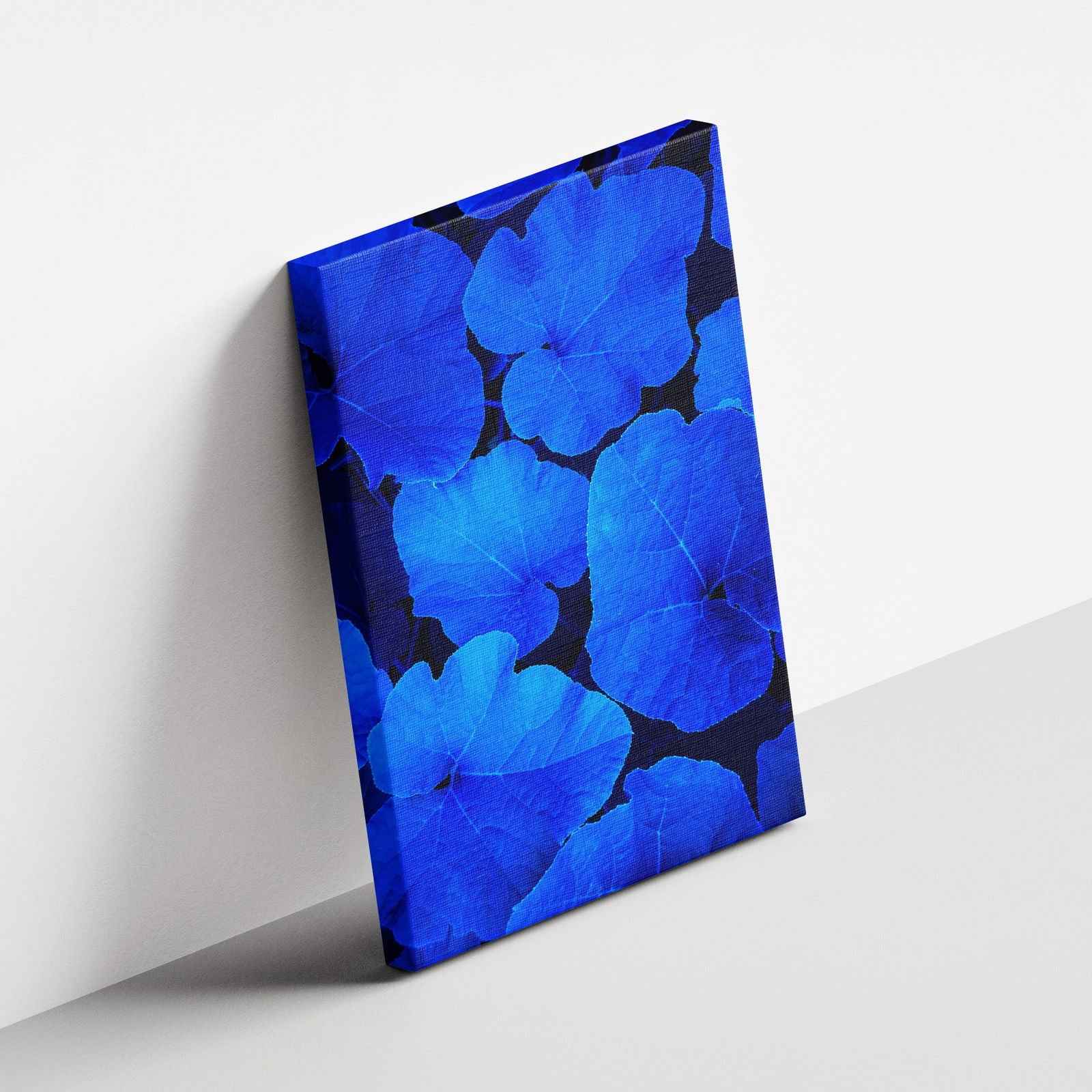 Blue & Black Floral Leaf Pattern - Framed Canvas Wall Art Print - House Prints